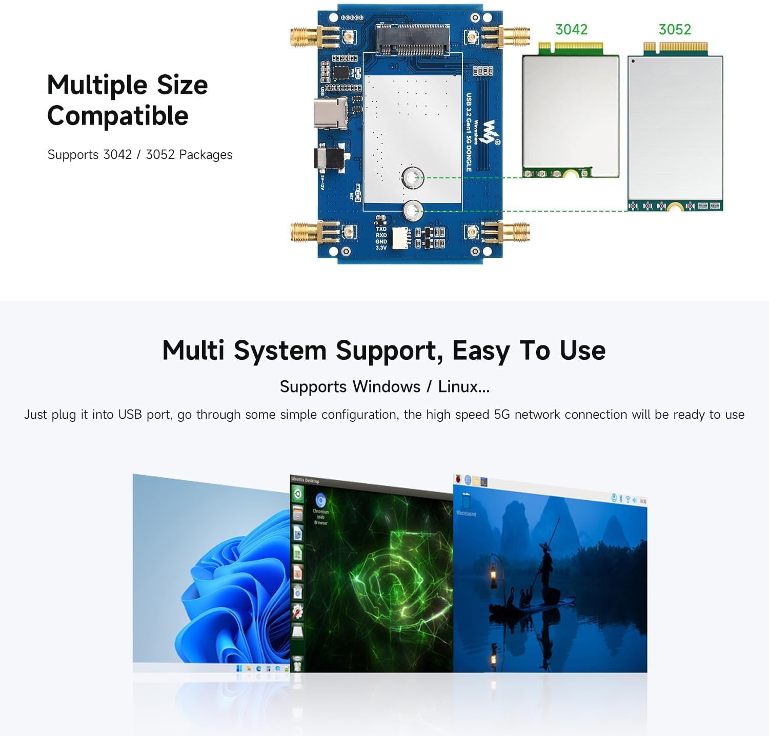 5G DONGLE Expansion Board, USB 3.2 Port, M.2 Key B Interface, Quad Antennas, Aluminum Alloy Case, with Qualcomm RM520N-GL 5G Sub-6G Module, Global Applicable @XYGStudy (RM520N-GL 5G DONGLE (B))
