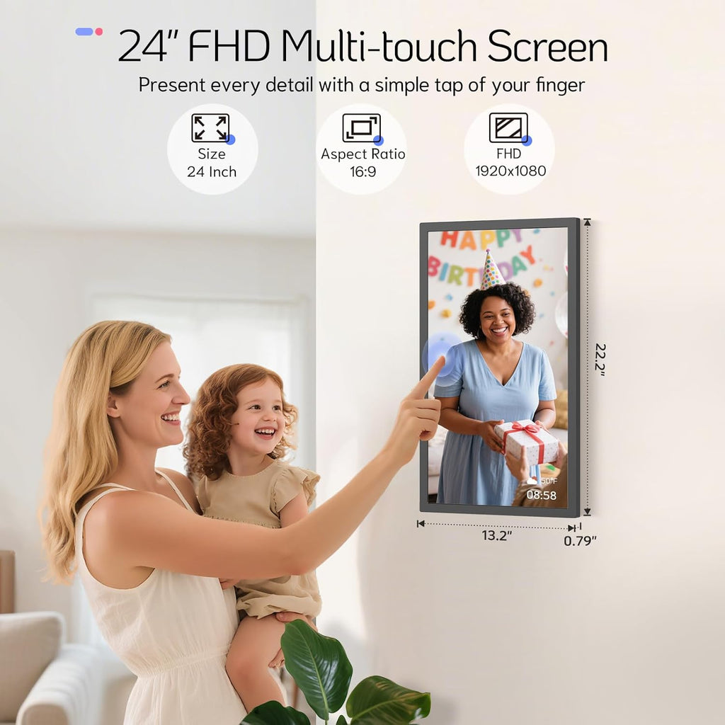NexFoto 24 Inch Touchscreen Digital Picture Frame Large, WiFi Electronic Photo Frame 64GB, Add Pics from Google Photos, Upload Photos/Videos via App/USB, for Mom/Grandparents, Black