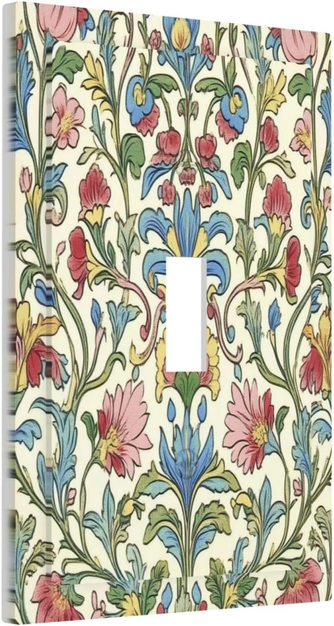 Decorative Light Switch Cover Boho Red Floral Morris Plant Leaves 1 Gang Single Toggle Device Electrical Faceplate Switchplates Decorator Outlet Wall Plate For Farmhouse Cabin Decor