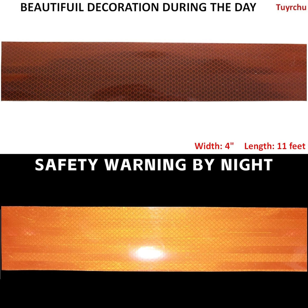 Non Fading Brown Reflective Tape Outdoor Waterproof 4 inch Wide, High Visibility Warning Safety Industrial Marking Tape (11 feet)