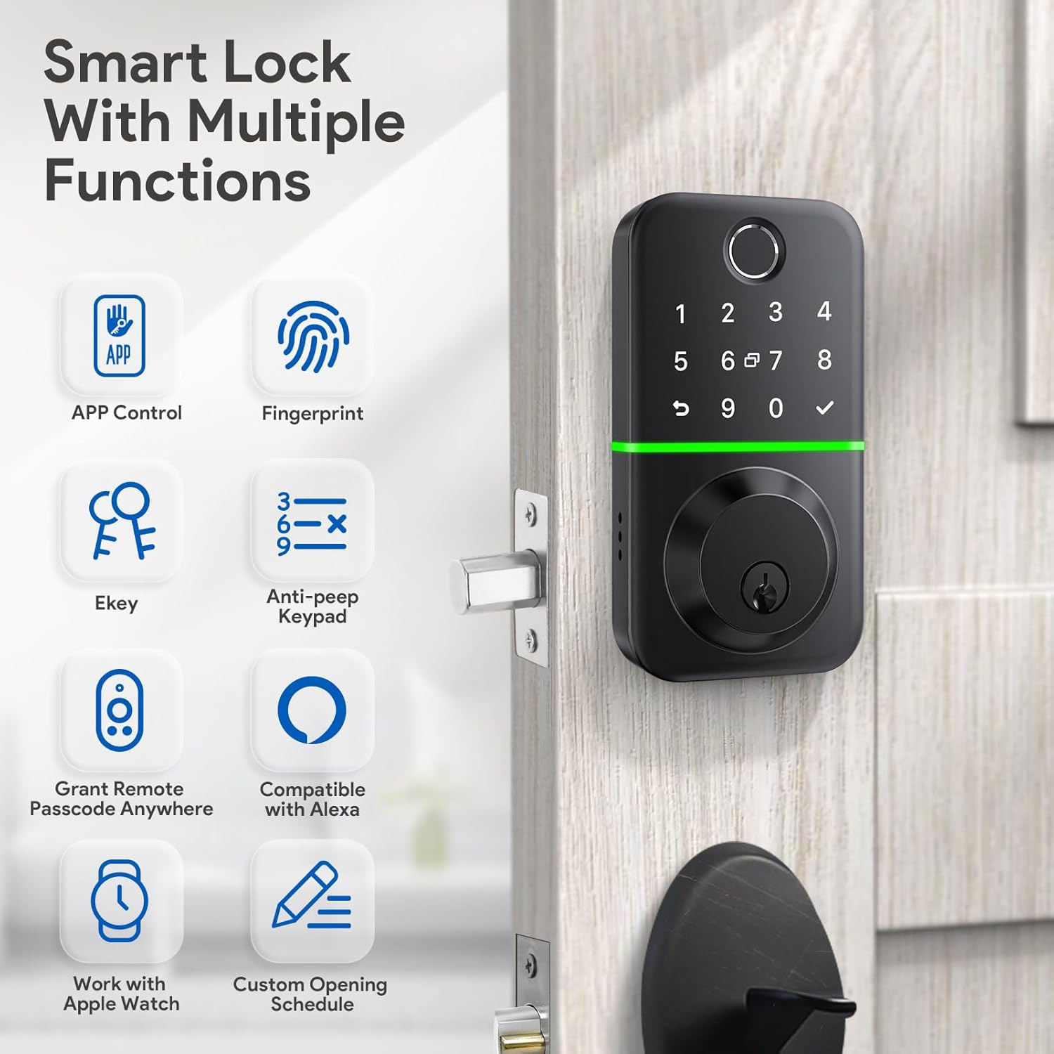 Smart Door Lock Deadbolt with Keypad: Keyless Entry Door Lock - Fingerprint Lock for Front Door - Electronic Lock with Bluetooth and APP Control