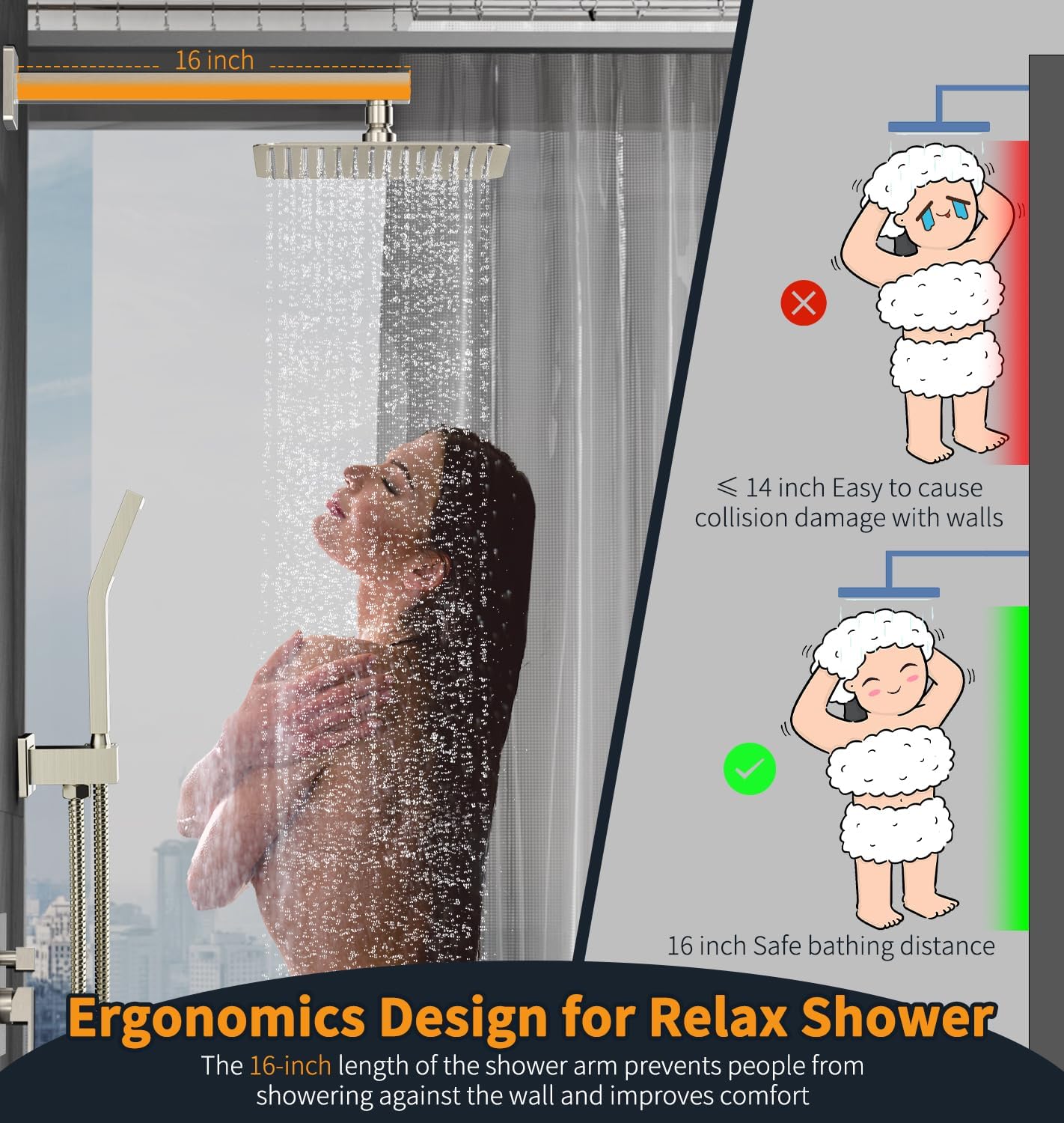 SR SUN RISE Shower Faucet Set Bathroom Square Rain Shower Head with Handheld Spray Wall Mounted Rainfall Shower Fixtures Brushed Nickel Shower Faucet Trim Repair Kits (Contain Shower Valve)10 Inches