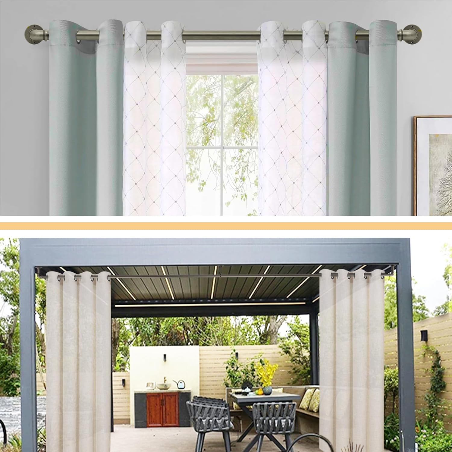Industrial Curtain Rods for Windows 18 to 120 Inches Adjustable Length, 1 Inch Diameter, with Aluminium Finials (Antique Silver, 18” to 120”)