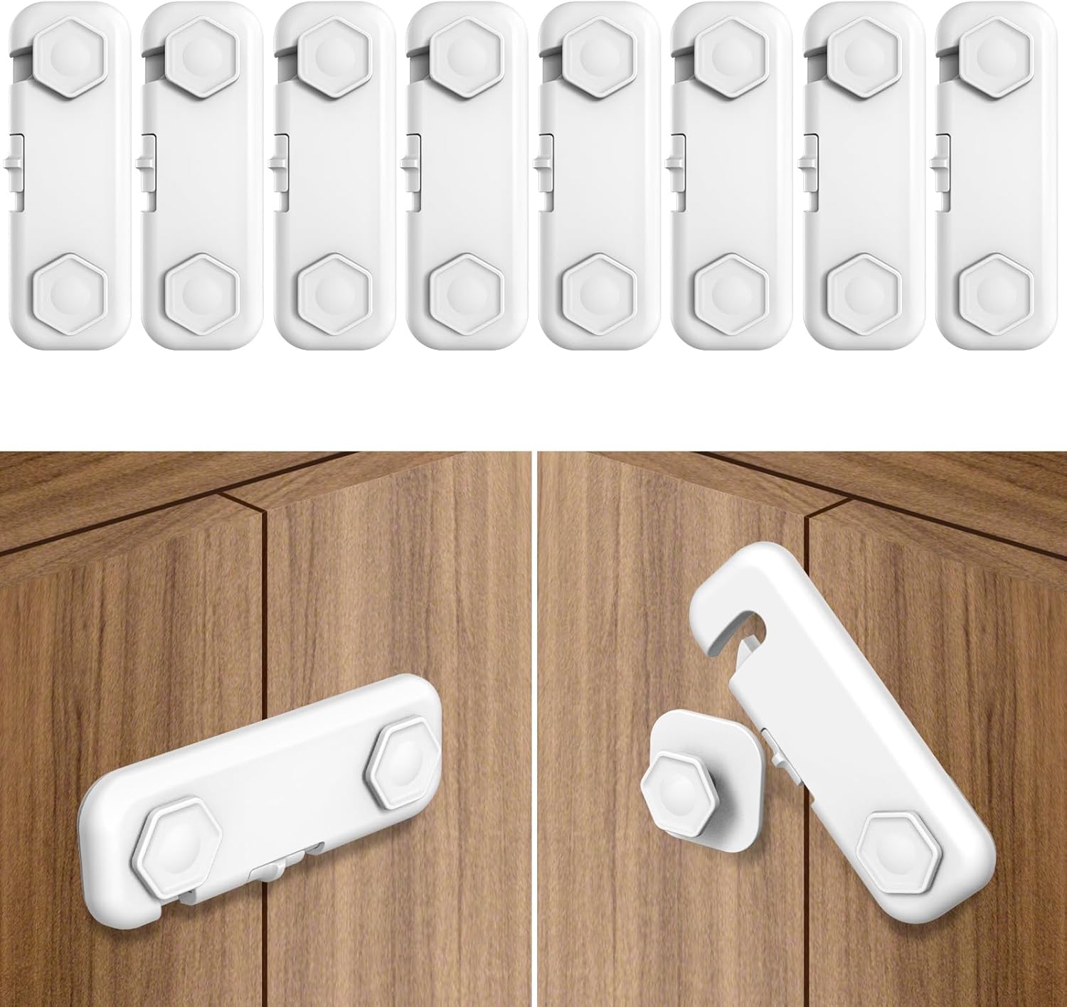 8 Pack Baby Proofing Cabinet Locks, Child Safety Locks for Cabinets and Drawers,Door,Dishwasher,Fridge,Cupboard,Trash Can,Washer (White)