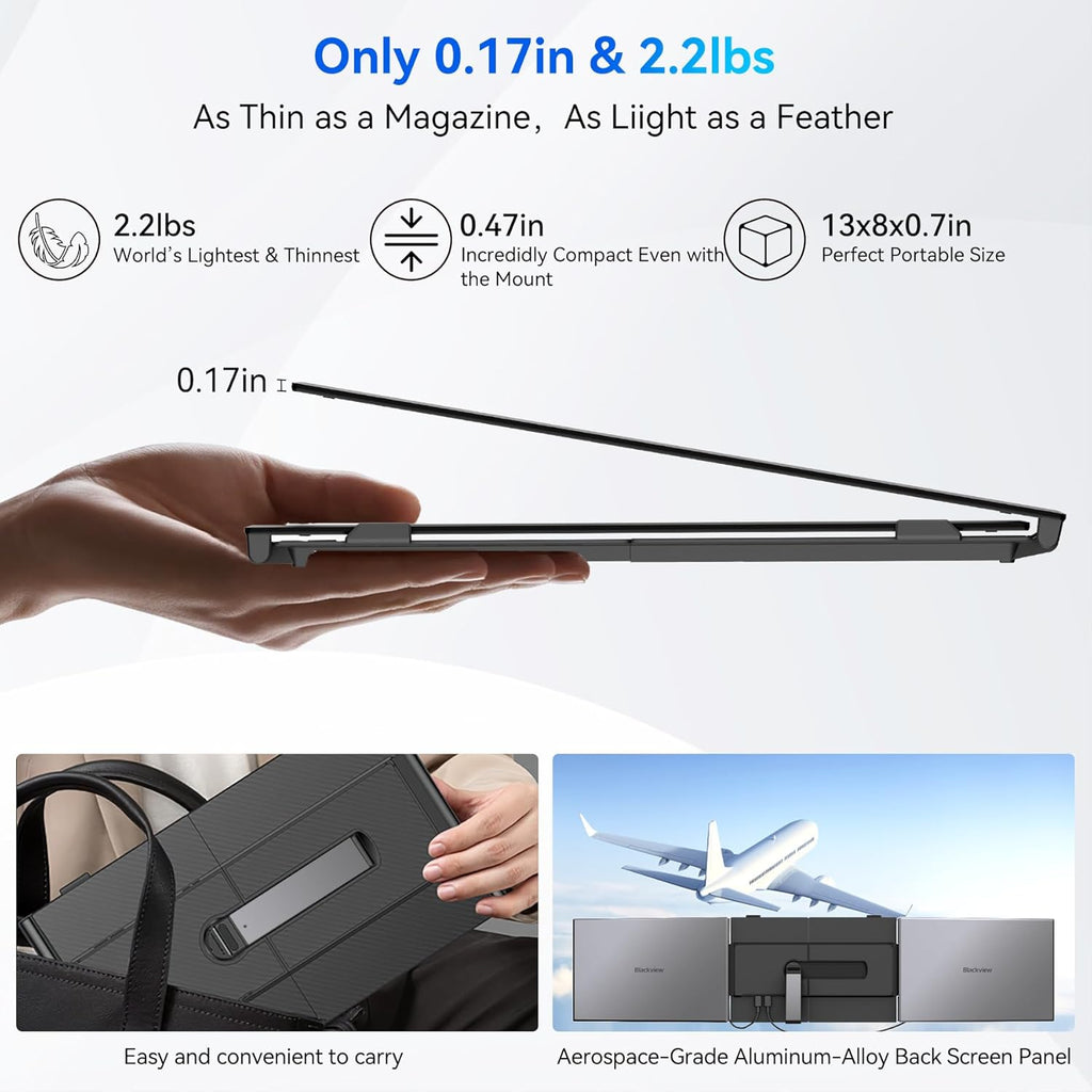 Blackview DCM6 Triple Laptop Screen Extender,14" 1080P FHD IPS Portable External Screen,Two Cable USB C Travel for 13-17'' Laptop,Plug & Play Compatible with Windows/Mac/Chrome OS and Mobile Devices
