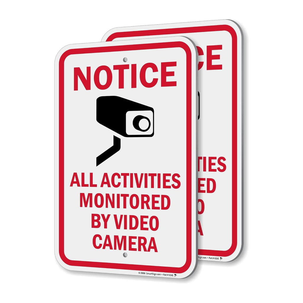 SmartSign Notice All Activities Monitored By Video Camera Sign - 2 Pack, 18 x 12 inch, 2mm Aluminum Composite, Red/Black on White, Made in USA