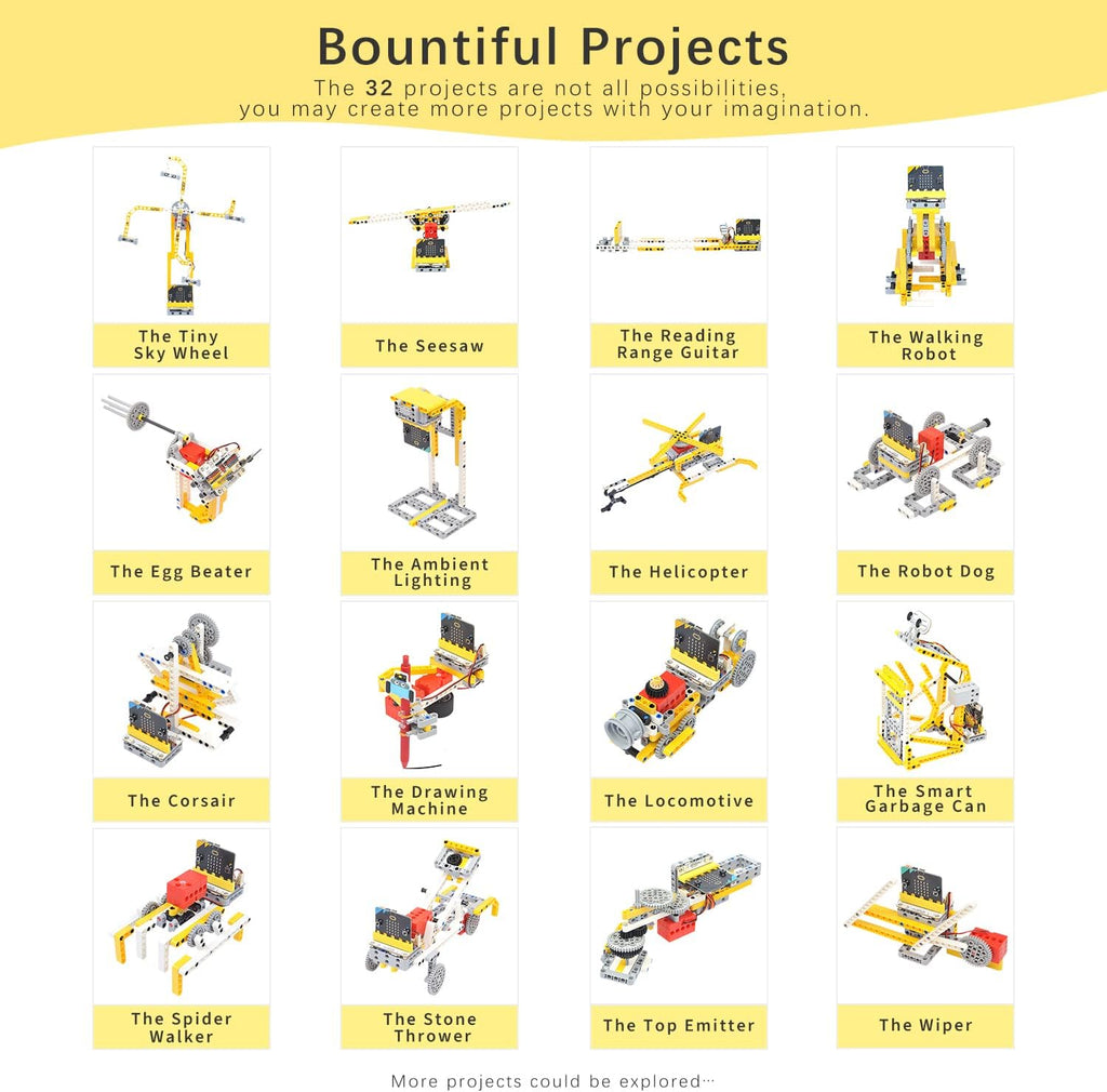 ELECFREAKS microbit 32 in 1 Wonder Sensor Kit, Makecode Programmable Learning Kit with Building Bricks/Sensors/Wukong Expansion Board(Without Micro:bit)