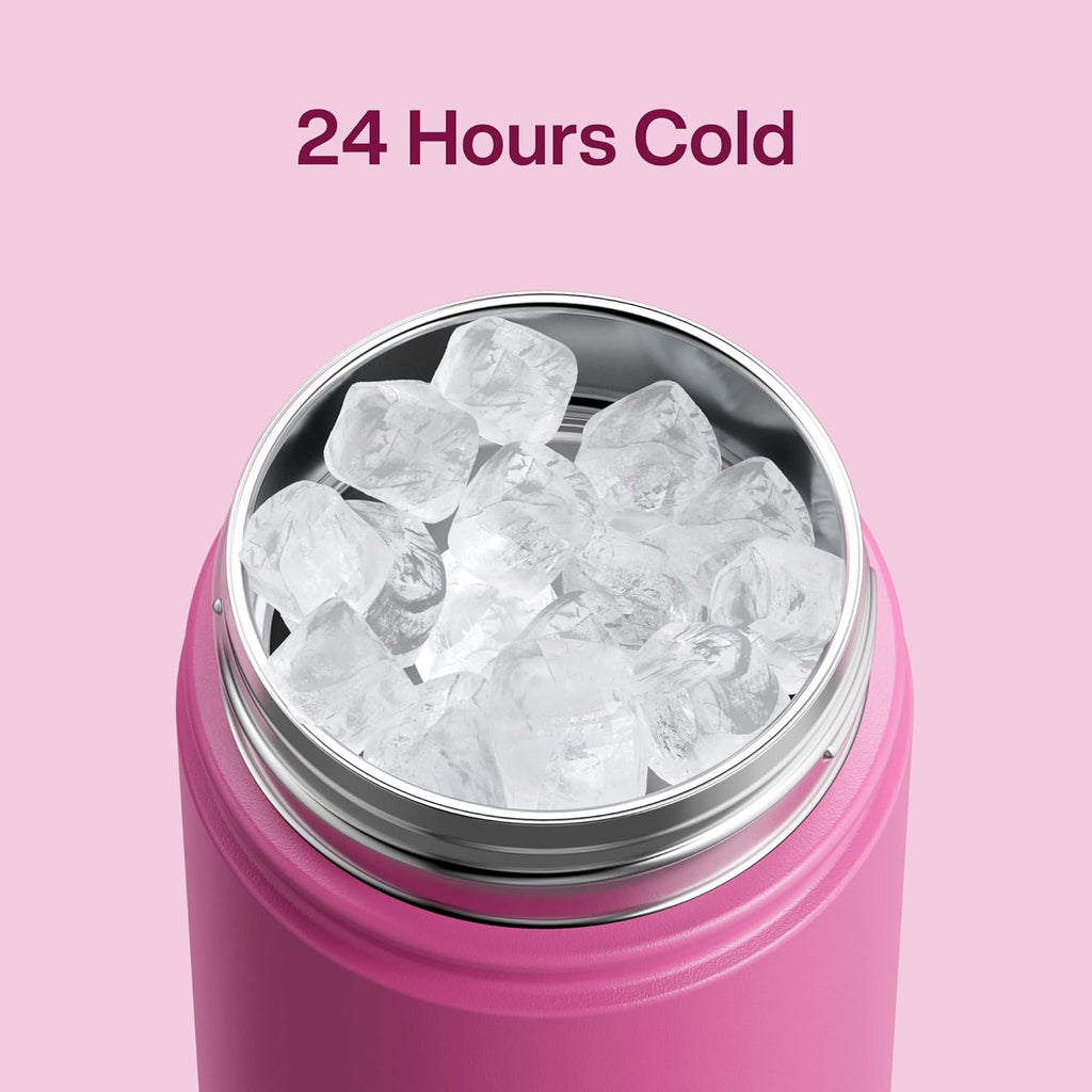 Kids Insualated Water Bottle with Straw - 12oz Stainless Steel Water Bottle with Dual Spouts, Leak-Proof, BPA-Free, Double Wall Vacuum Keeps Cold for 24 Hours for Sports, Travel, School (Turkish Rose)