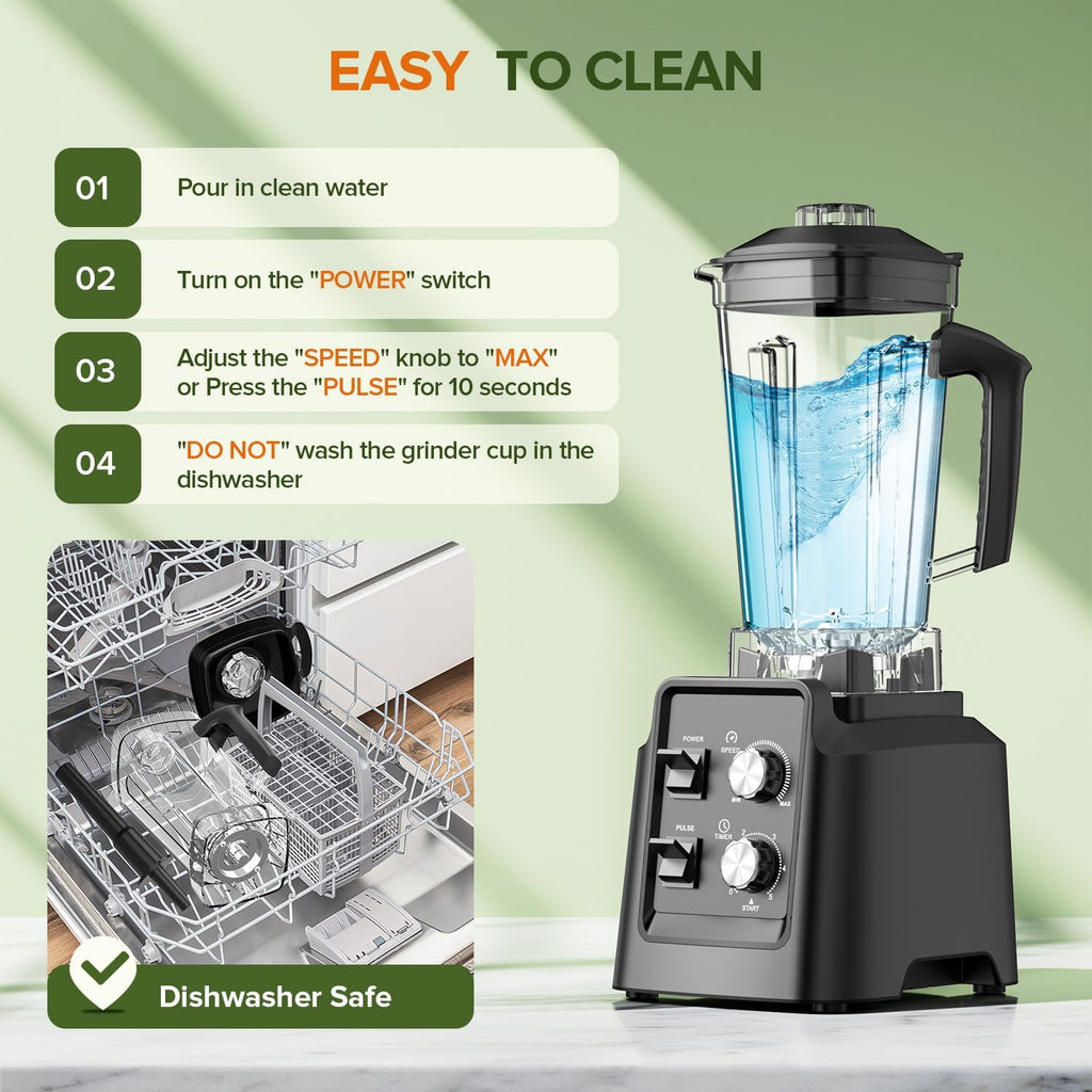 Blender, Blender for Smoothies with 68Oz. Pitcher and 20Oz. Grinder, 28000 RPM Countertop Blenders for Kitchen, Ice Crushing, Frozen Fruits, Timing Setting, Speed Adjustable, Black