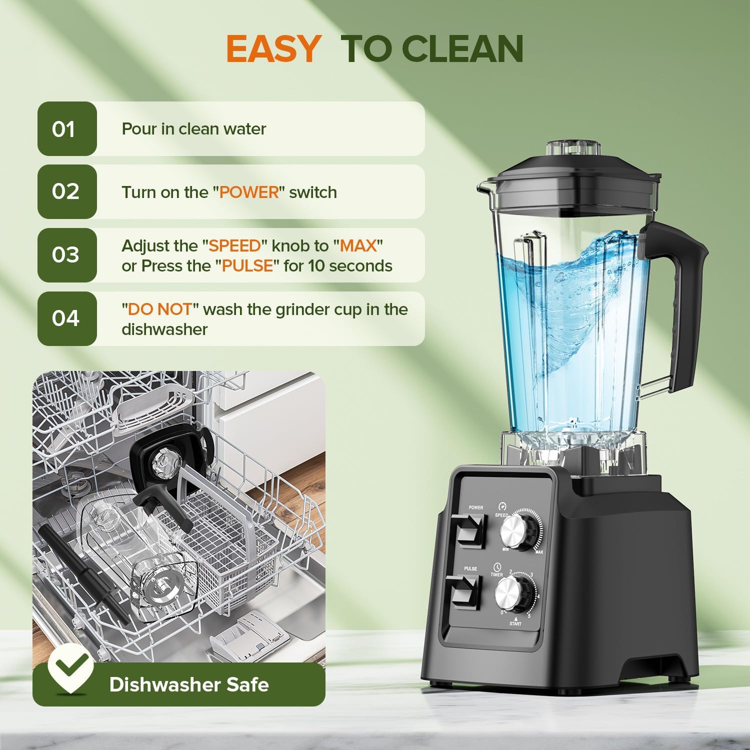 Blender, Blender for Smoothies with 68Oz. Pitcher and 20Oz. Grinder, 28000 RPM Countertop Blenders for Kitchen, Ice Crushing, Frozen Fruits, Timing Setting, Speed Adjustable, Black