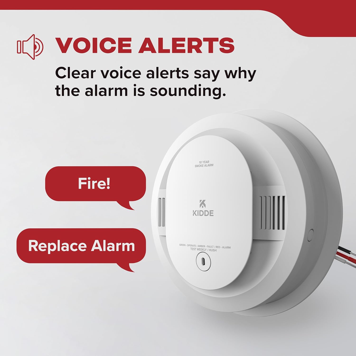 Kidde Hardwired Smoke Detector, 10-Year Battery Backup, Voice Alerts, Interconnectable, LED Warning Light Indicators, 20SA10-V