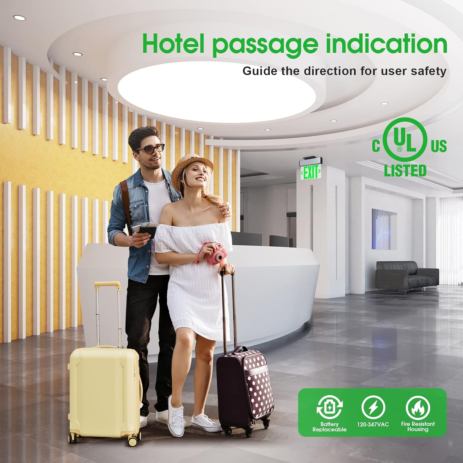 Green Led Edge Lit Exit Sign UL Listed, Brushed Aluminum Housing Double-Sides Mirrored Acrylic Emergency Exit Signs with Battery Backup, AC 120-347V Hardwired Exit Lights, Top/Side/Wall Mount (1 Pack)