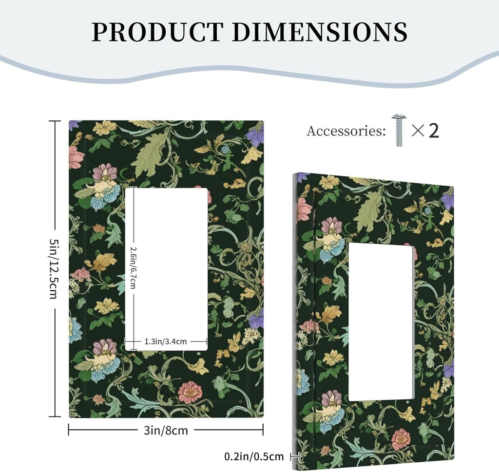 Decorative Outlet Covers Vintage Green Leaf Plant Rustic Pink Flower 1 Gang Single Decora GFCI Device Light Switch Covers Plate 1 Rocker Wall Plate Jumbo Faceplate