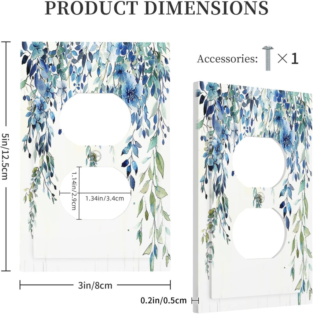 Outlet Covers Boho Vintage Flowers Blue Green Sage 1 Gang Duplex Wall Plate Decorative Switch Plates Electrical Receptacle Faceplate Light Switch Cover for Bedroom Farmhouse Decor