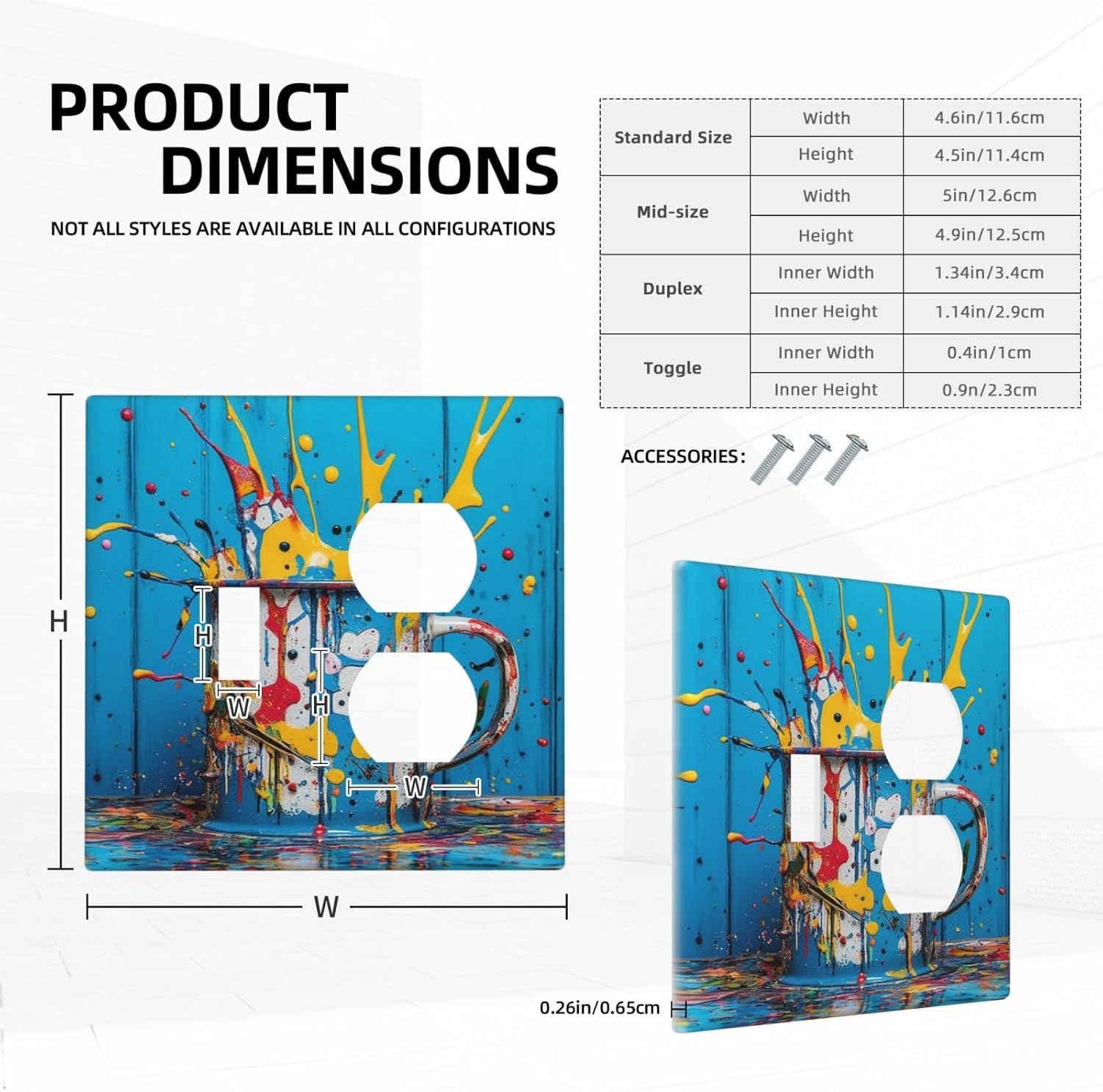 Decorative Outlet Covers Colorful Paint Splatters Blue Wood Plank 2 Gang Wall Plate Cover Single Toggle Duplex Combo Two Switch Light Switch Cover Plate Jumbo Faceplate