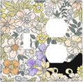 Decorative Outlet Covers Cute Black Cat in a Flower Patch Botanical Garden 2 Gang Wall Plate Single Toggle Duplex Combo Light Switch Covers Switch Plate Cover for Bedroom Home Decor
