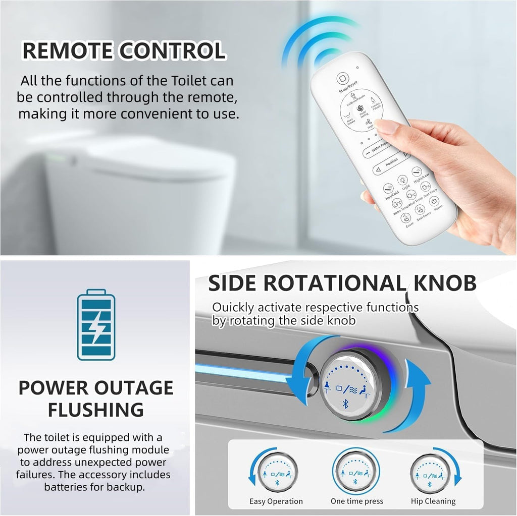 TDH Smart Toilet,One Piece Bidet Toilet for Bathroom,Toilet with Fahrenheit LED Display,Aromatherapy Tablet,Foot Sensor Operation & Auto Flush,Warm Water & Dry Function,Round Bidet Toilet Seat