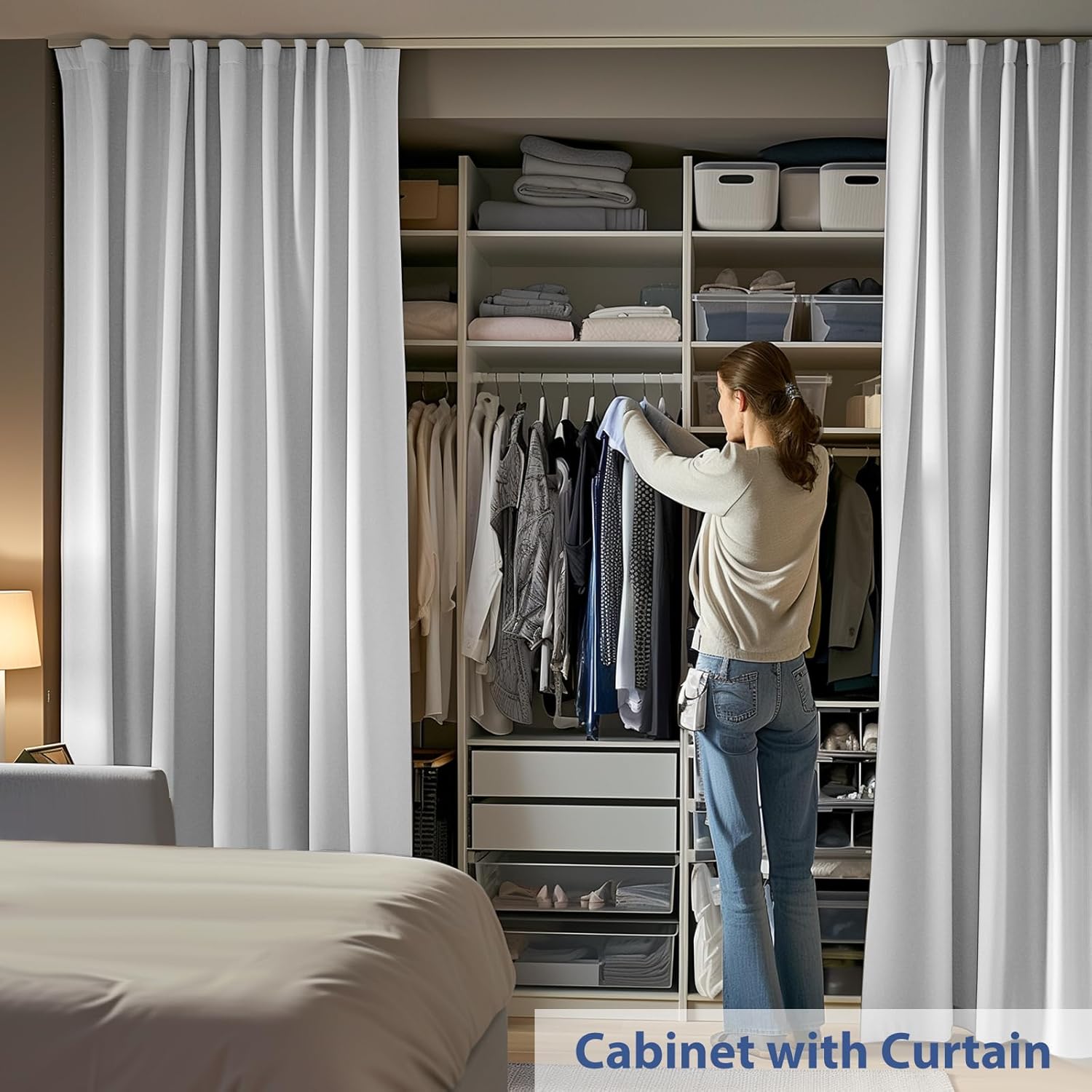 Room Divider Ceiling Mounted Curtains Track Sets Extra Wide Blackout Curtain Flexible Tracks for Bedroom Privacy Partition Separator, 1 Panel White Drape and White Rail, W10 x H8ft