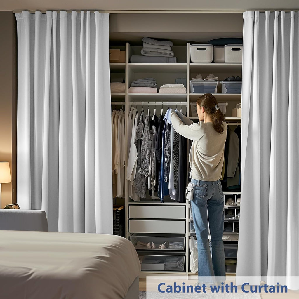 Room Divider Ceiling Mounted Curtains Track Sets Extra Wide Blackout Curtain Flexible Tracks for Bedroom Privacy Partition Separator, 1 Panel White Drape and White Rail, W8.3 x H9ft
