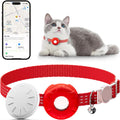 GPS Tracker, Tractive GPS Cat Tracker, Cat Tracker Collar with Safety Elastic Buckle, Works with Any Collar,Compatible with Apple Find My App (Only iOS), No Monthly Fee, Red