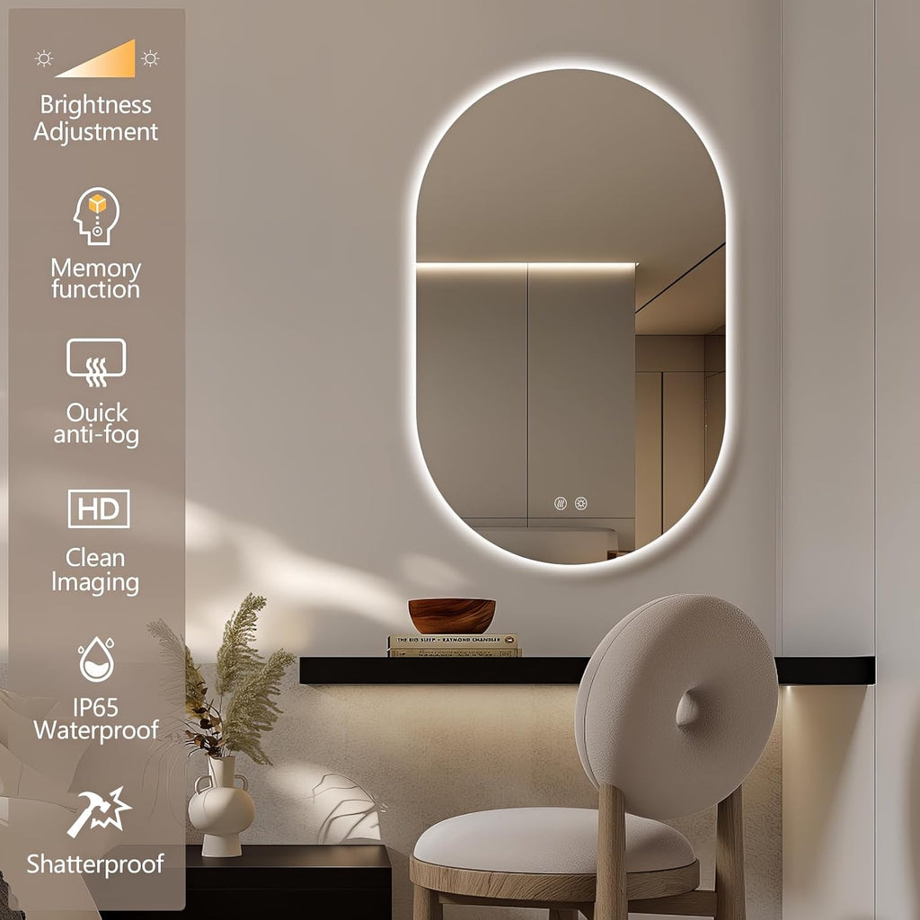 48" x 30" Oval LED Mirror for Bathroom, Backlit Vanity Mirror with Lights, Frameless Smart Wall Mirror, 3 Colors Stepless Dimmable, Anti-Fog, Shatterproof, Memory, CRI95+(Horizontal/Vertical)