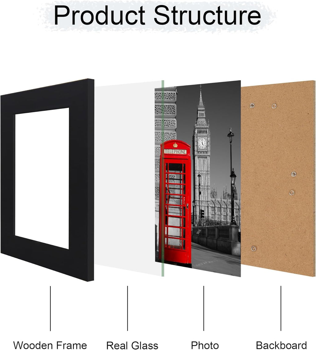 iRahmen 4x6 Picture Frame Set of 4, High Definition Glass Black Picture Frame, 4 x 6 Wood Photo Frames for Horizontal or Vertical Display Tabletop and Wall Mounting