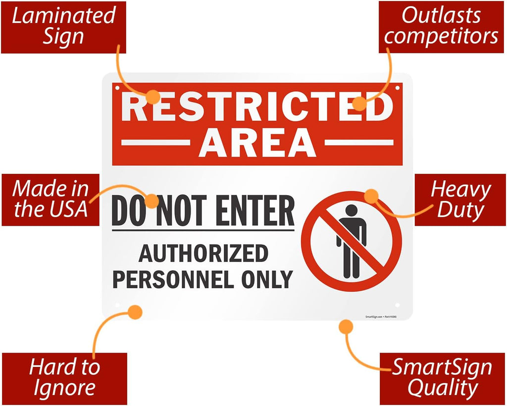 SmartSign 24 x 30 inch “Restricted Area - Do Not Enter, Authorized Personnel Only” Metal Sign with Symbol, 80 mil Laminated Rustproof Aluminum, Red, White and Black, Made in USA