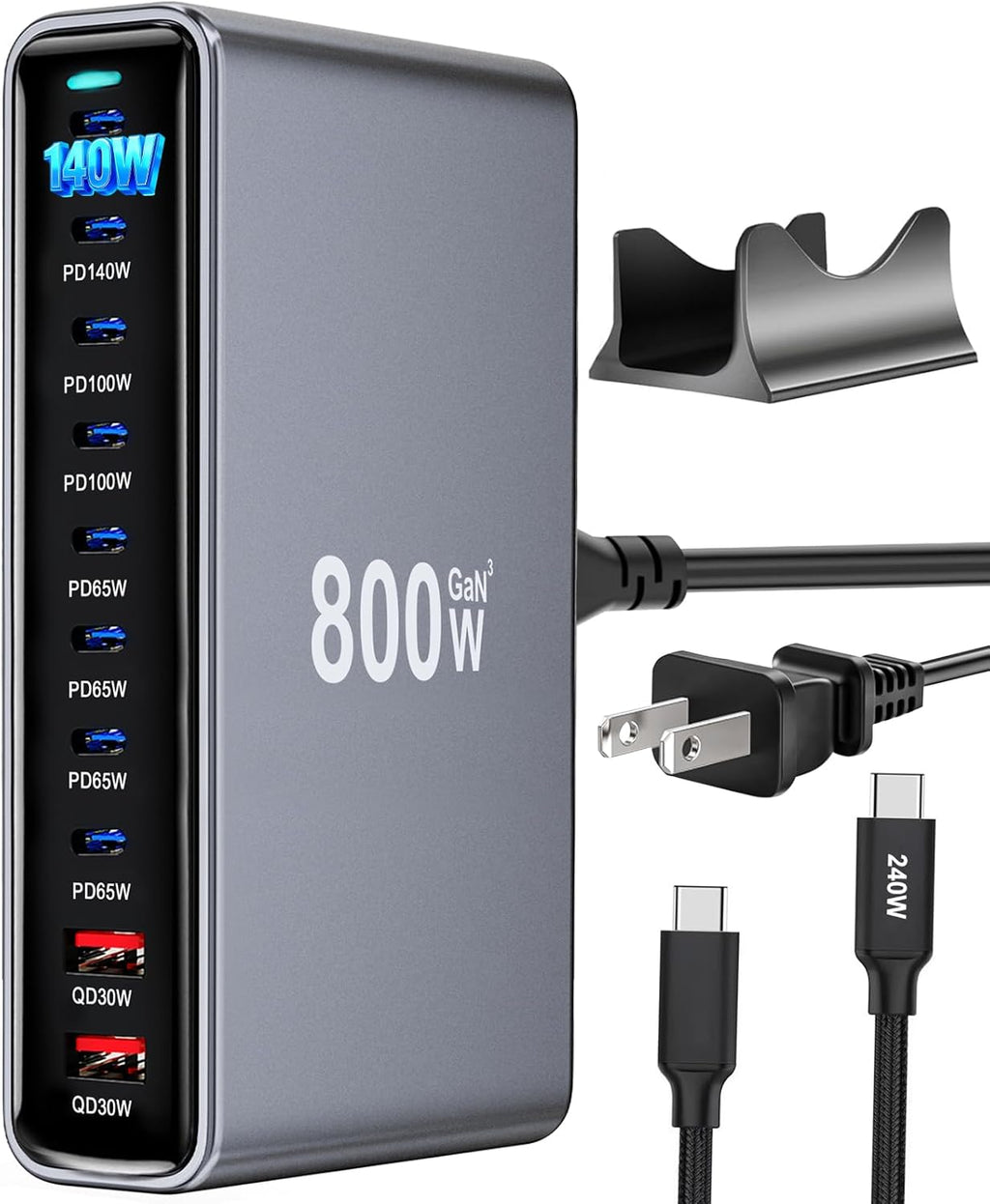 800W USB C Fast Charger Block, Dual PD3.1 140W 10 Port USB Charging Station, GaN Ⅲ Pro PD PPS Fast Charging Station for Multiple Devices,Laptop Wall Charger Compatible with iPhone 17/iPad/MacBook etc