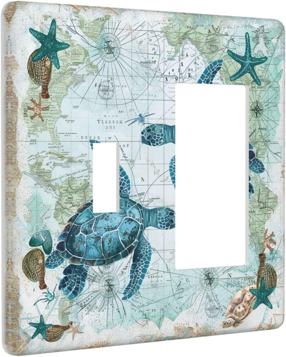 Outlet Covers Nautical Green Sea Turtles Beach Blue Ocean 1 Toggle 1 Rocker Combination Decorative Wall Plate Electrical Switch Plates Light Switch Cover Plate For Bathroom Kids Room
