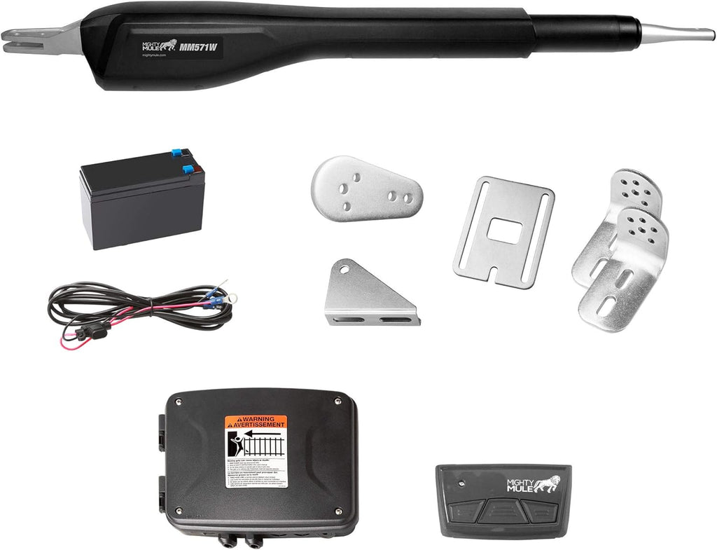 Mighty Mule Gate Opener, Solar and Smart Ready, Heavy Duty Automatic Gate Opener, Gates up to 18ft or 850lb, Single Gate Opener, MM571W