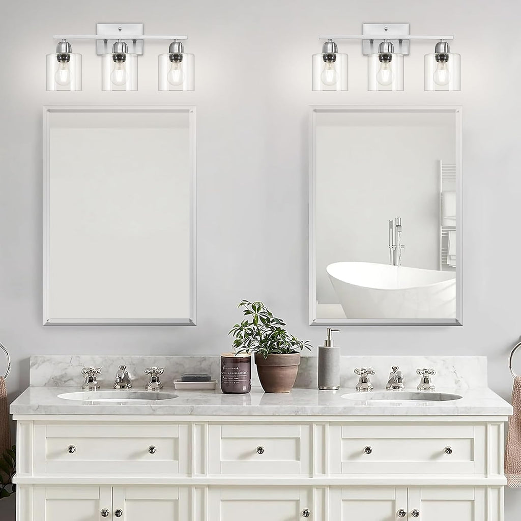 Modern Brushed Nickel 3 Light Bathroom Light Fixtures,19 inch Vanity Lights for Bathroom with Clear Glass Over Mirror for Mirror Kitchen Living Room