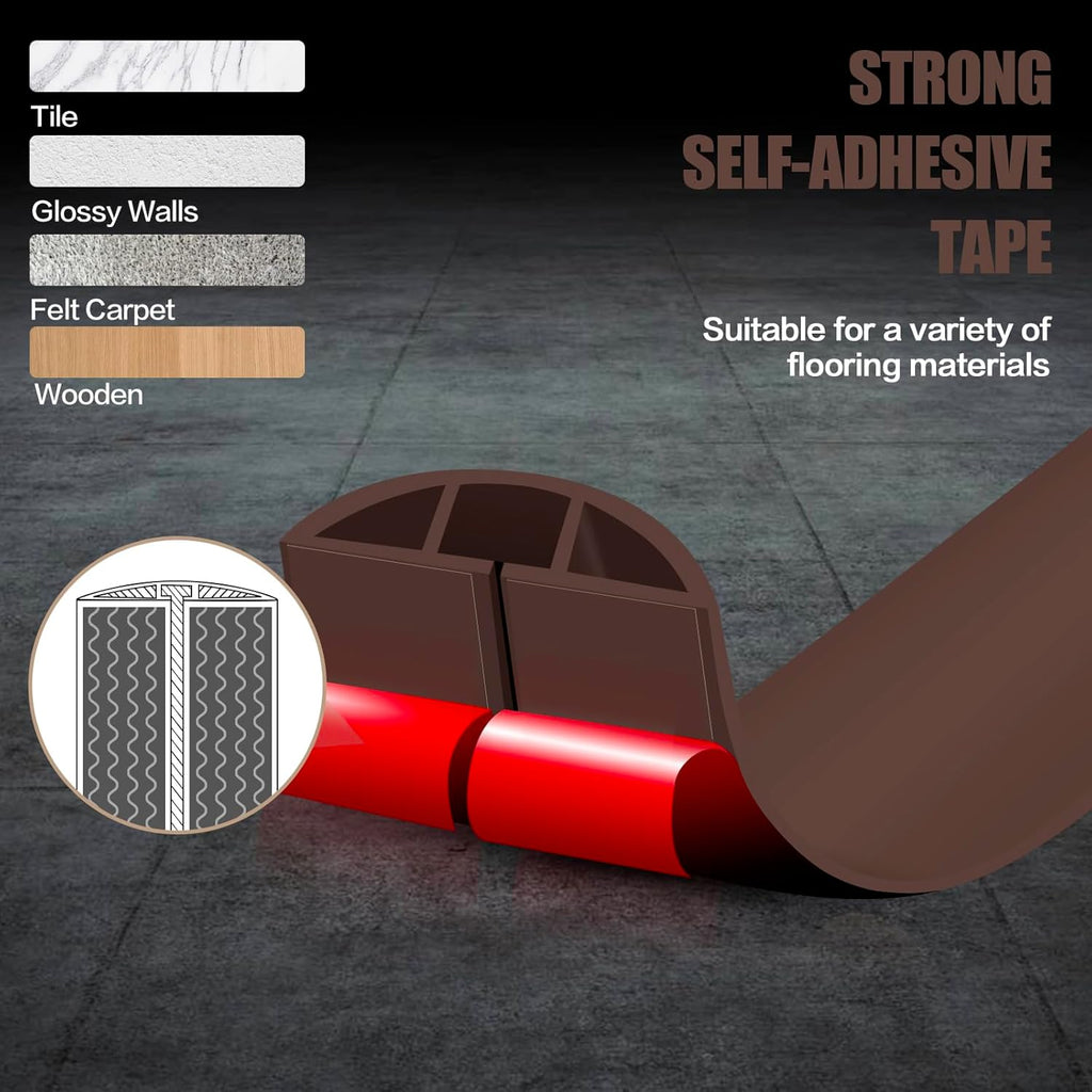 Floor Cord Cover Self Adhesive Cord Hider,3.3FT Cable Management, Extension Strip Protector for Wires, Prevent Cable Trips for Offices, Gyms, Exhibitions Cavity:0.3"(W) x 0.28"(H) Coffee
