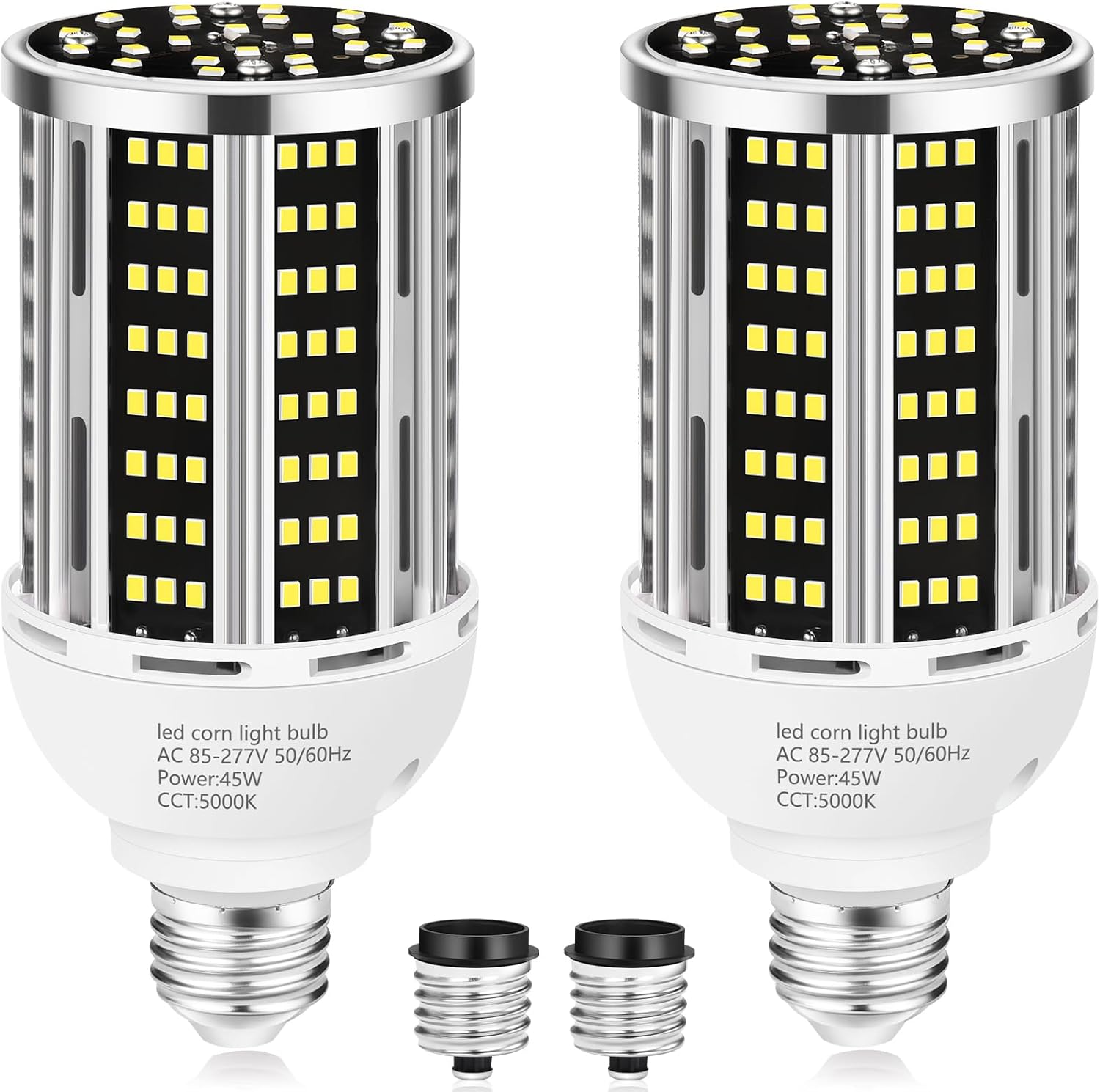 45W LED Corn Light Bulb 2 pack,400W Equivalent 5000K Commercial Grade Daylight E26/E39 6000LM Medium Mogul Base LED Lamp,Large Area Lights For Outdoor Indoor Garage Warehouse street Factory Bay Light