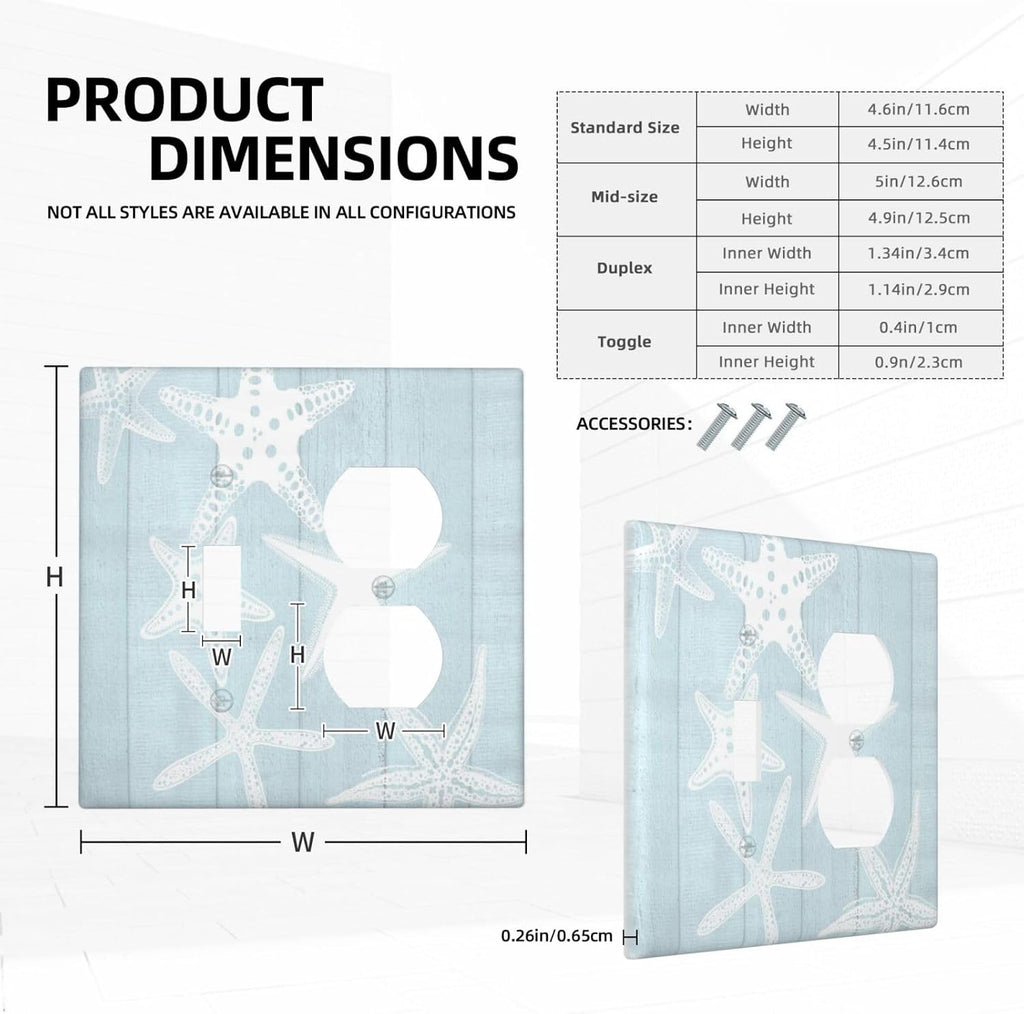 Beach Starfish Vintage Wood Rustic Country Ocean Wallplates 1 Toggle 1 Duplex Switch Plate Electrical GFCI Faceplate Decorative Light Switch Covers for Farmhouse Kids Room Decor