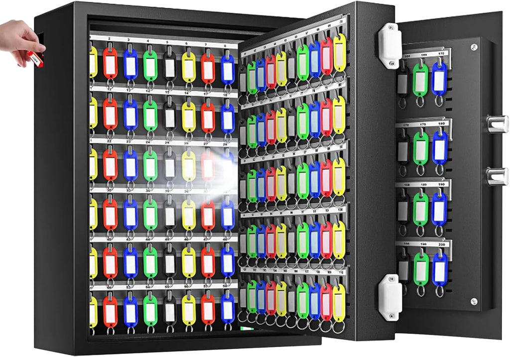 220 Position Large Key Cabinet Wall Mount, Anti-Theft Key Lock Box with Combination Lock, Deposit Key Slot and Key Tags, Steel Key Box for Offices Cars Hotels Dorms