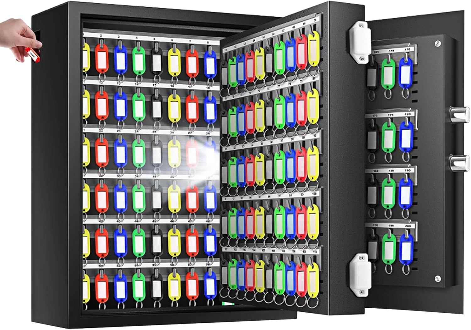 220 Position Large Key Cabinet Wall Mount, Anti-Theft Key Lock Box with Combination Lock, Deposit Key Slot and Key Tags, Steel Key Box for Offices Cars Hotels Dorms