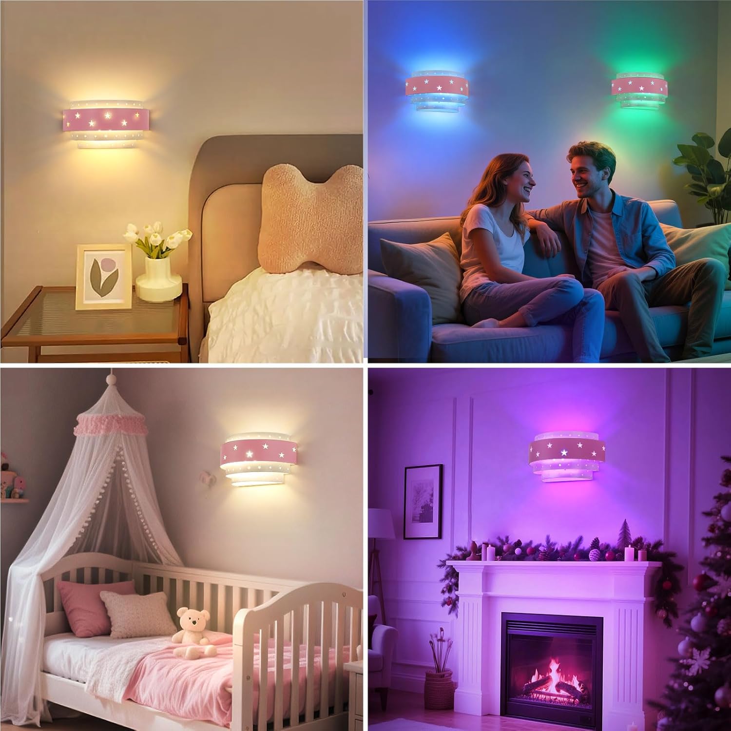 Lightess Pink Wall Sconce Battery Operated for Girls Room, LED Dimmable Wall Light Star, Cordless Wall Lamp for Children Bedroom Decor