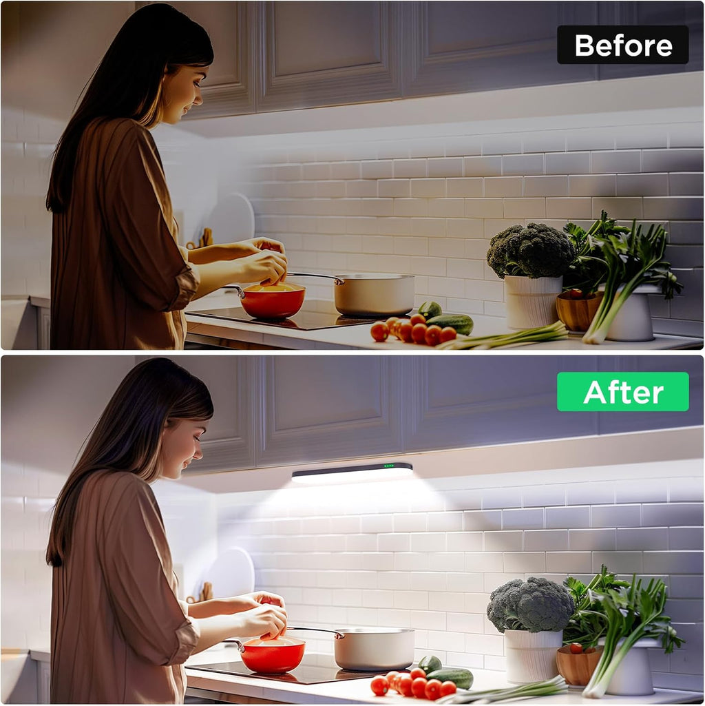 deerdance Under Cabinet Lighting, Motion Sensor Lights Indoor with Soomth Dimming, 2600mAh Rechargeable Closet Lights Wireless, Magnetic Under Counter Lights for Kitchen Hallway Stairs, 6-Pack