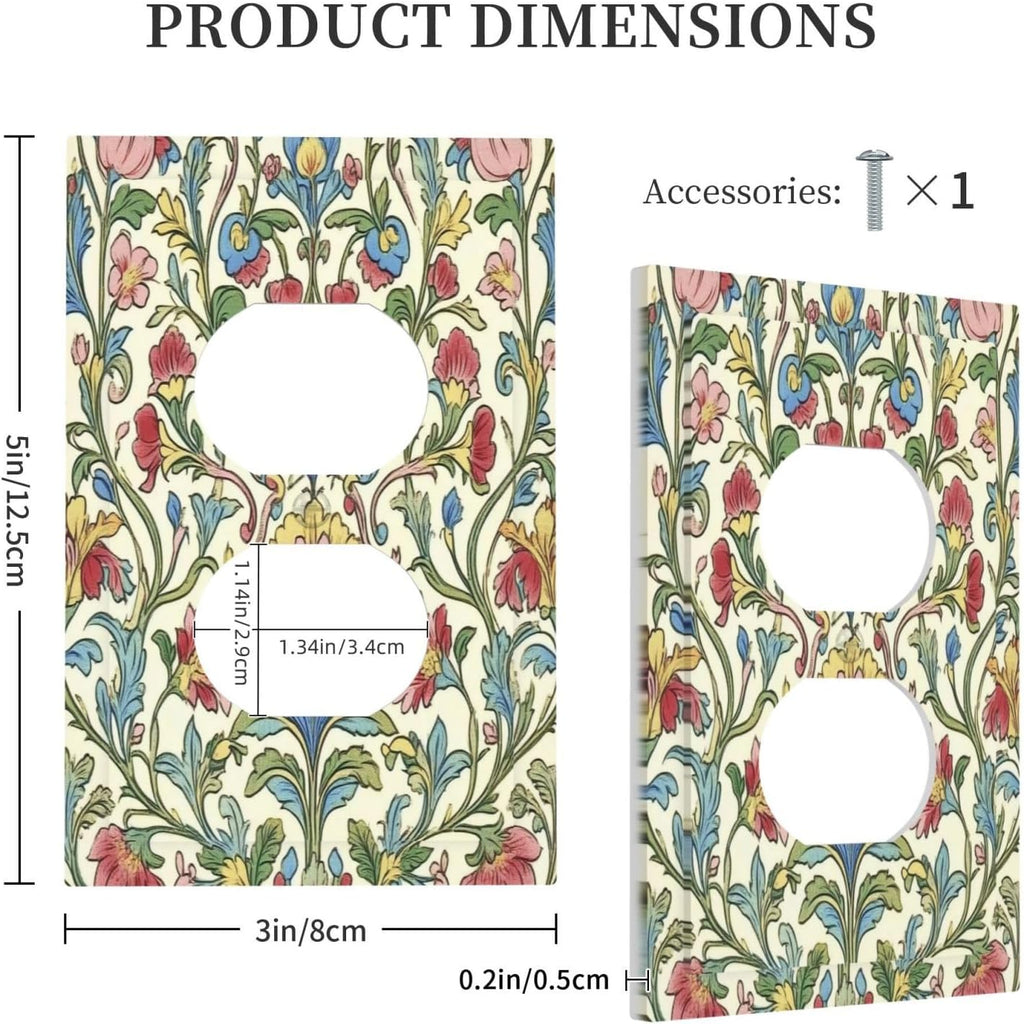 Outlet Covers Boho Red Floral Morris Plant Leaves 1 Gang Duplex Light Switch Cover Decorative Switch Plates Electrical Receptacle Faceplate Wall Plate For Farmhouse Cabin Decor