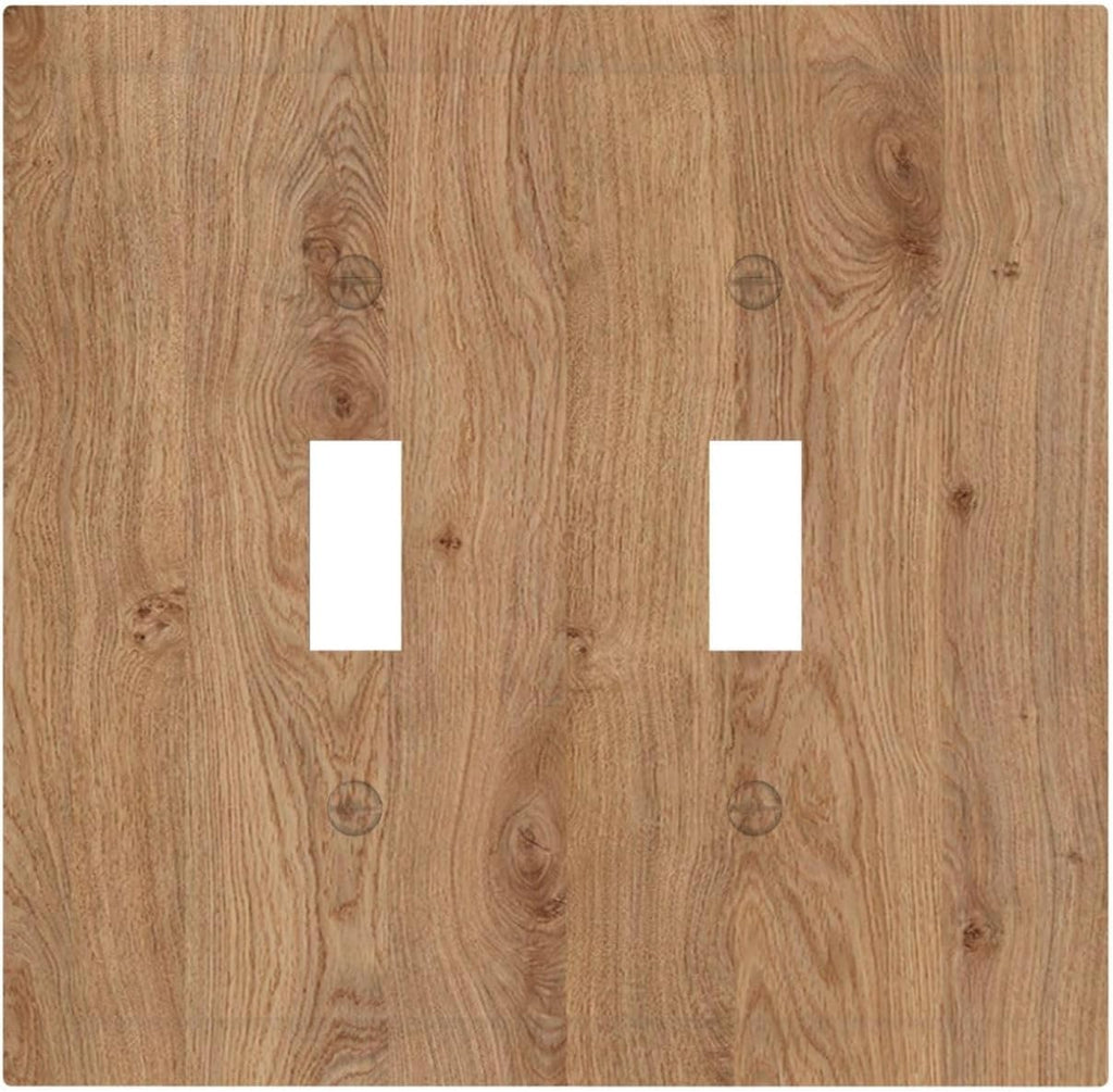 Decorative Switch Plates Vintage Rustic Wood Color Brown Wood Grain 2 Gang Double Toggle Wall Plate Outlet Light Switch Cover Electrical Faceplate for Farmhouse Cabin Decor