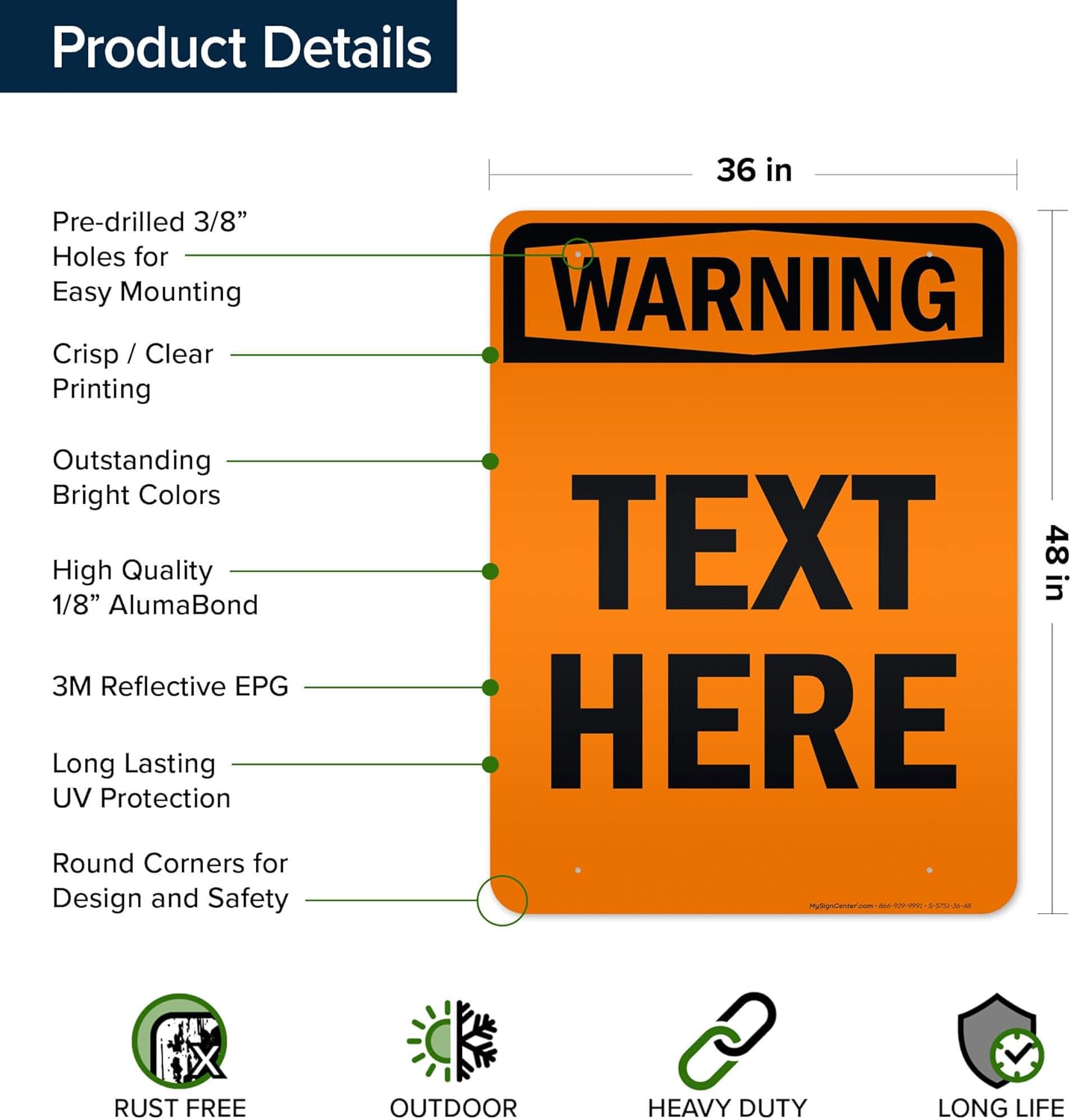 Custom warning Sign, OSHA Sign, 36x48 Inches, Reflective, Rust Free DiBound, Fade Resistant, Made in USA by My Sign Center