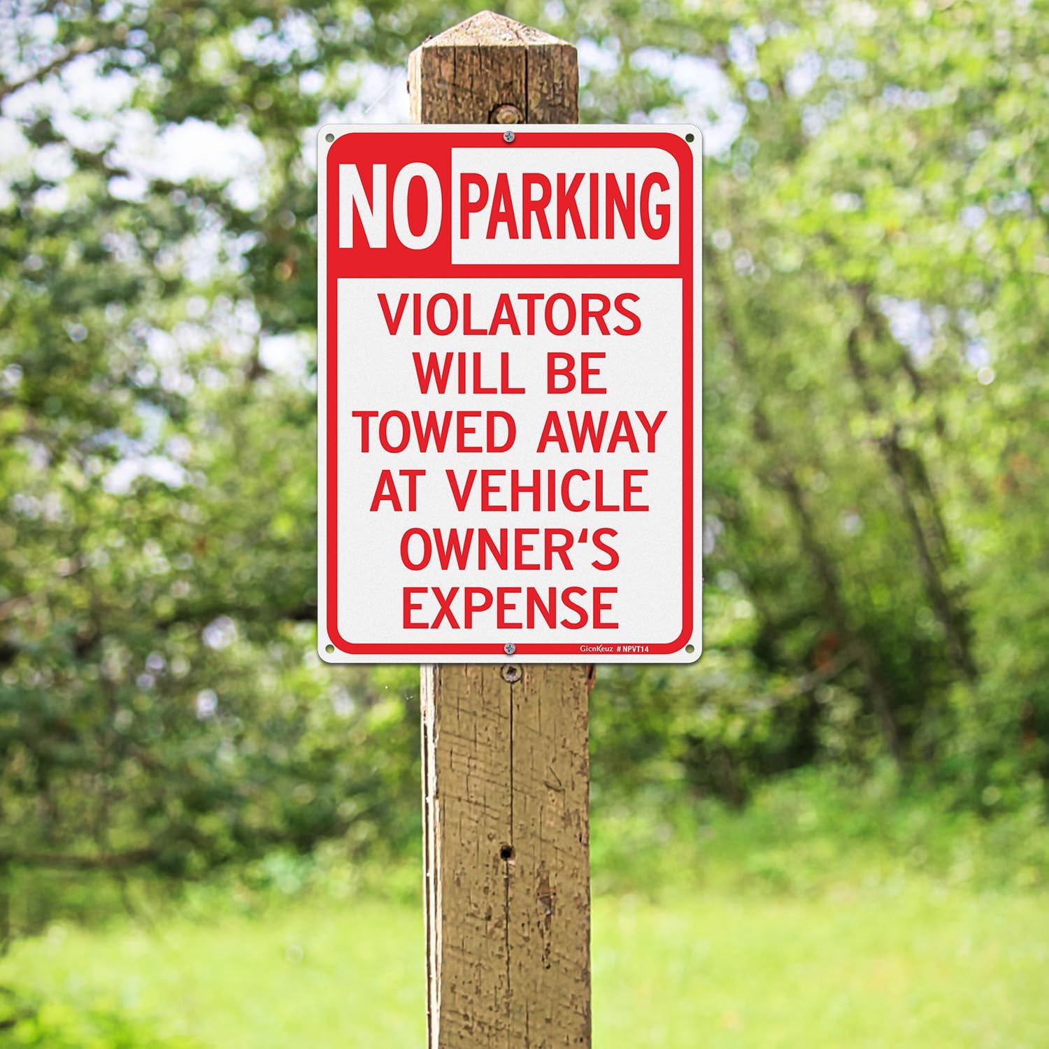 GicnKeuz Large No Parking Signs,14x10 Inches Violators Will Be Towed Away at Vehicle Owner's Expense Signs, Reflective Aluminum, Fade Resistant,Indoor or Outdoor Use (2-Pack)
