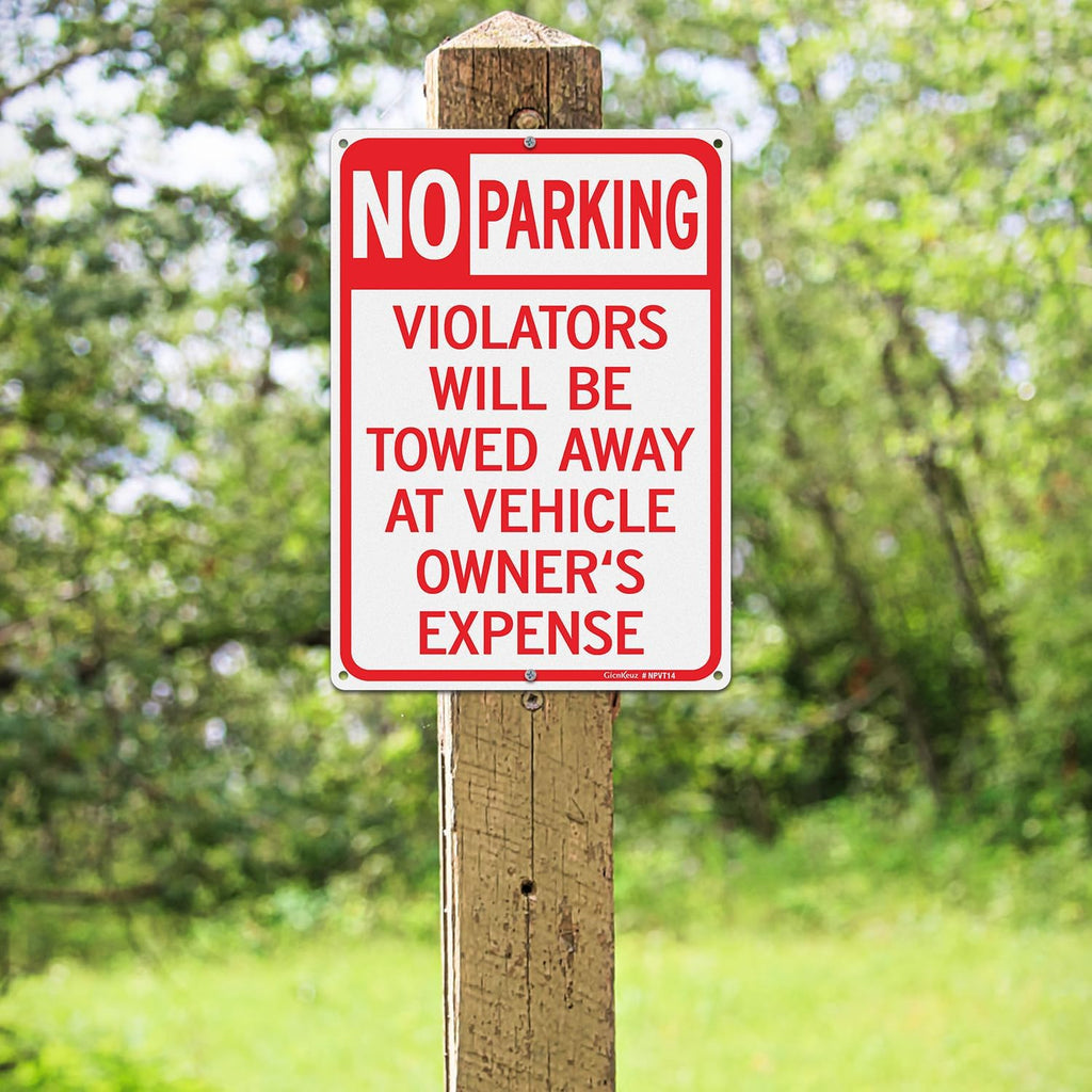 GicnKeuz Large No Parking Signs,14x10 Inches Violators Will Be Towed Away at Vehicle Owner's Expense Signs, Reflective Aluminum, Fade Resistant,Indoor or Outdoor Use (4-Pack)