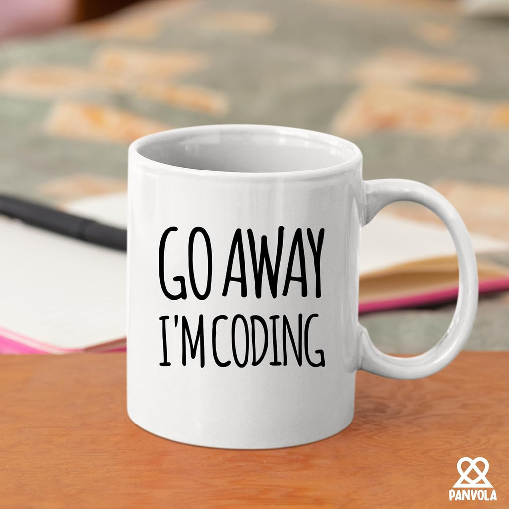 Panvola Go Away I'm Coding Coder Gift Computer Programming Programmer Student Graduation Birthday Valentines Christmas Drinkware Novelty Coffee Ceramic Mug White 11 oz White