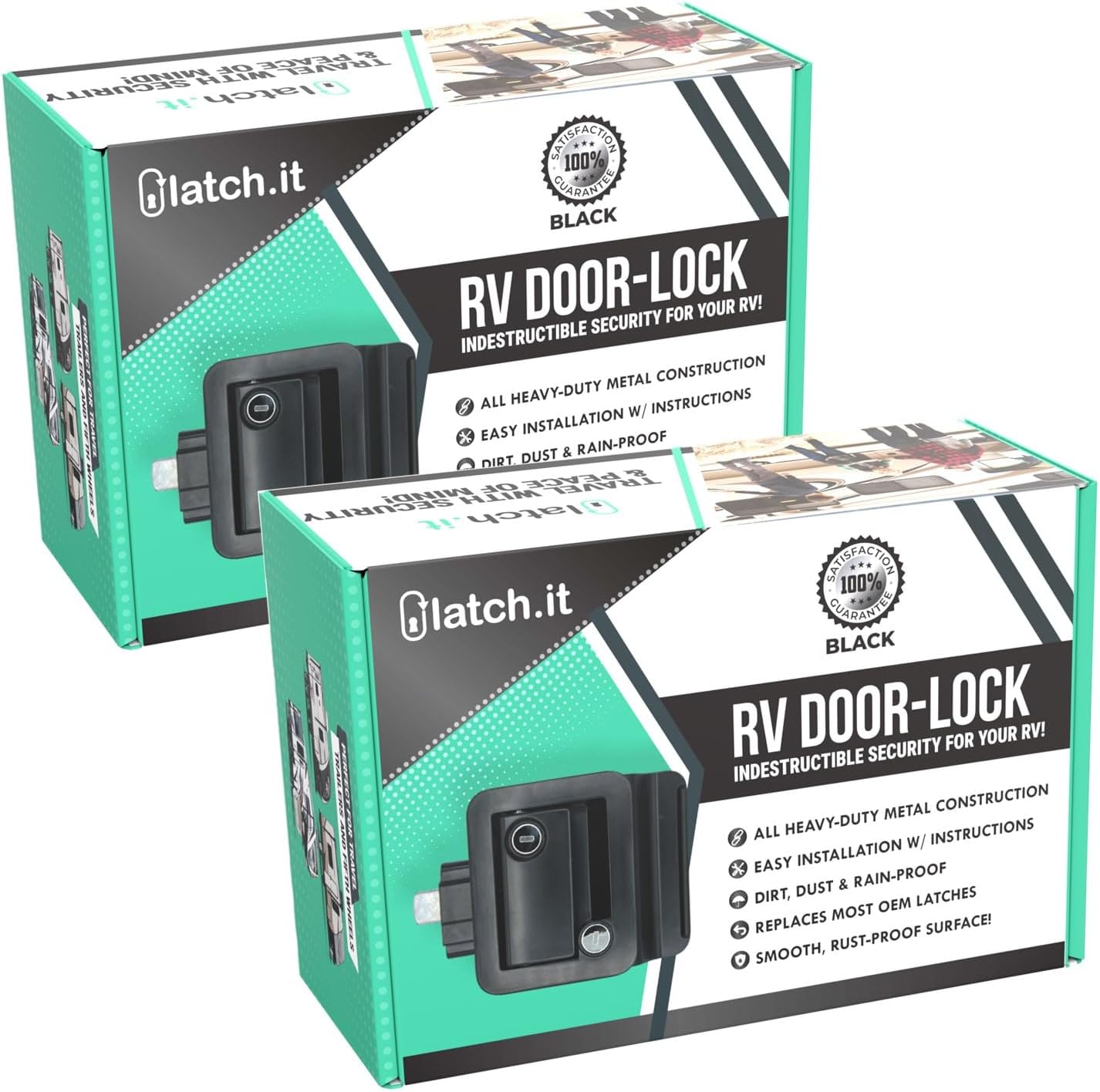 LATCH.IT Black RV Door Latch | 2 Keyed Alike RV Door Locks for Travel Trailers | Travel Trailer Door Latch | 100% Metal Camper Door Lock w/ 4 Keys | Trailer Door Lock is Easy-to-Install & Fits Most!