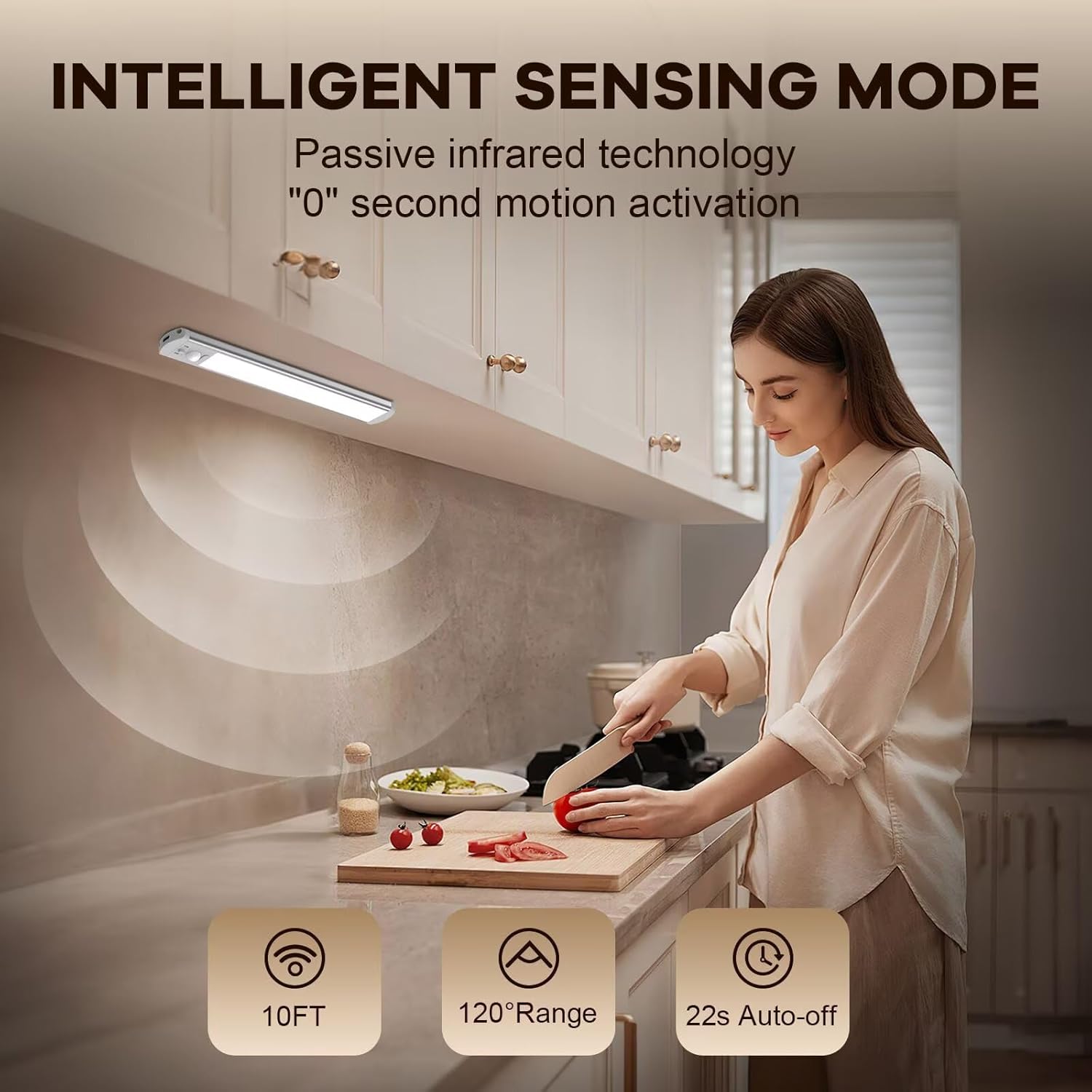 BIAT Under Cabinet Lights, 80 LED Motion Sensor Indoor, Rechargeable Closet Lights with 3 Color Temps, Dimmable