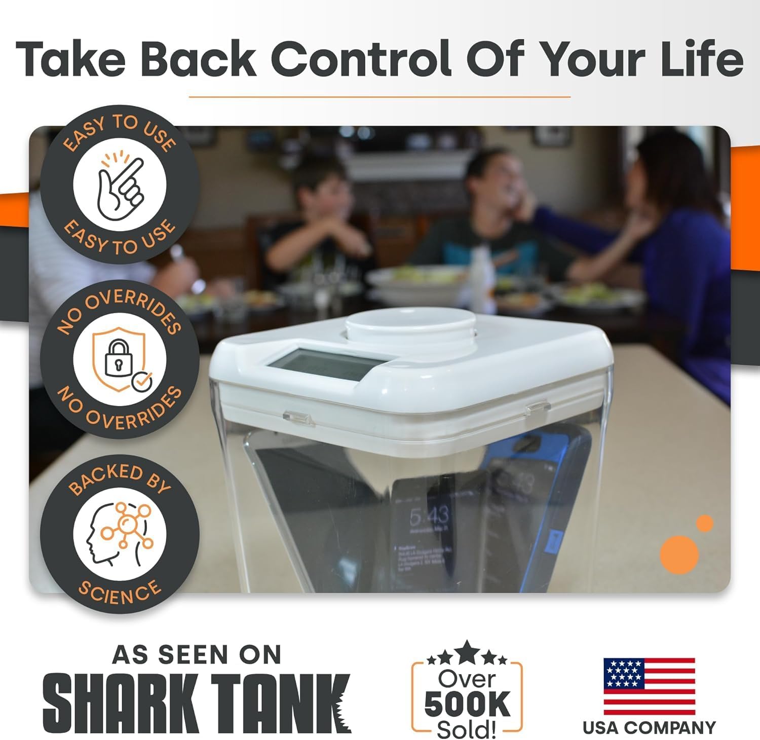 Kitchen Safe Time Locking Container (Medium), Timed Lock Box for Cell Phones, Snacks, and other unwanted temptations (Red Lid + 5.5” Clear Base with Access Port)