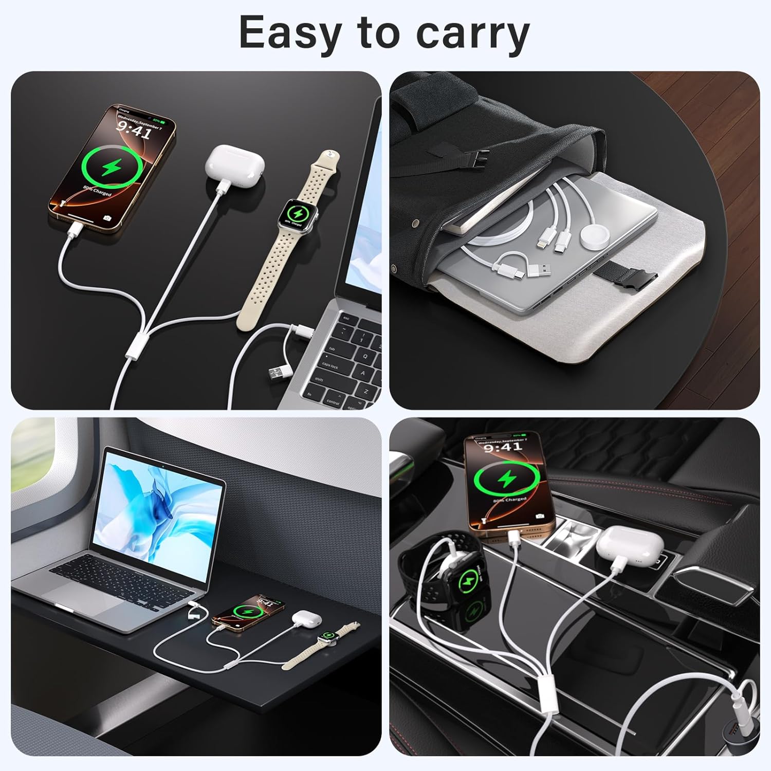 Travel Essentials,3 in 2 USB C Cable for Apple Watch Charger ，Multi Charging Cable Cord,Vacation Camping RV Essentials,Portable Designed for iWatch Series 11-2/Ultra/SE &iPhone 17-12-4FT(2Pack 4FT)