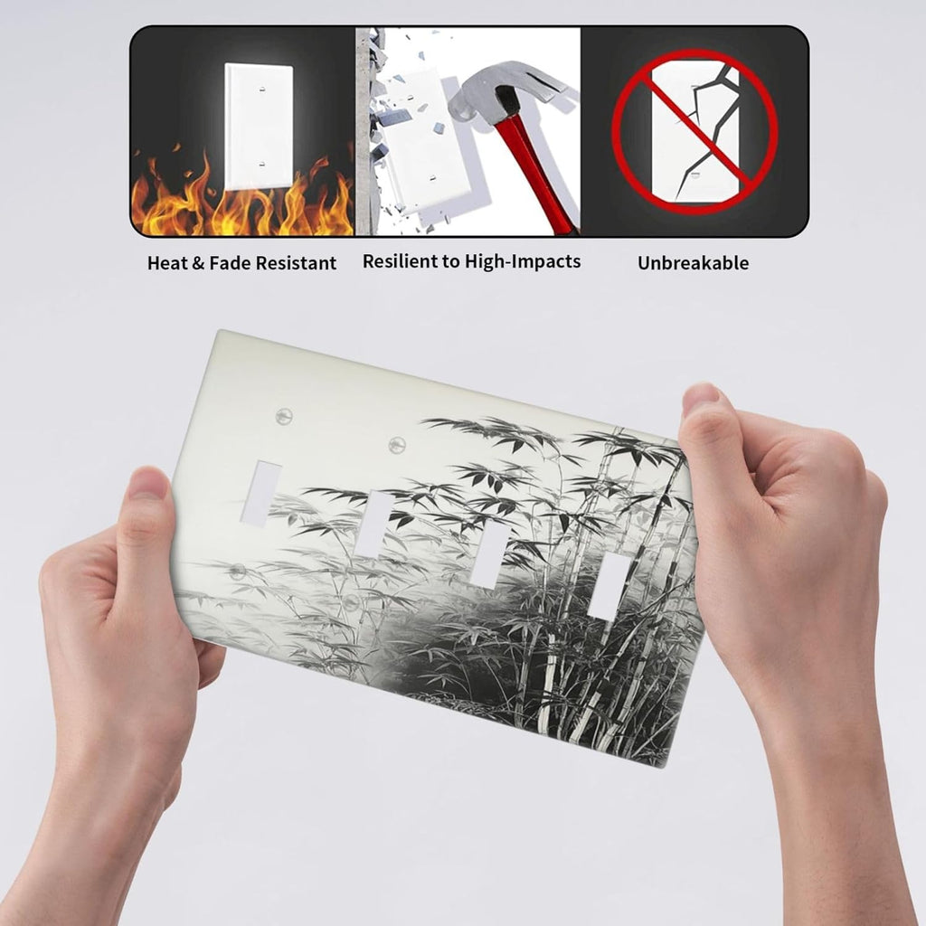 Light Switch Cover Plate Watercolor Vintage Ink Bamboo Forest Quad Toggle Wall Plates Decorative Switch Plates 4 Gang Outlet Covers Electrical Panel Cover Faceplate for Home Decor 4.5 X 8 IN
