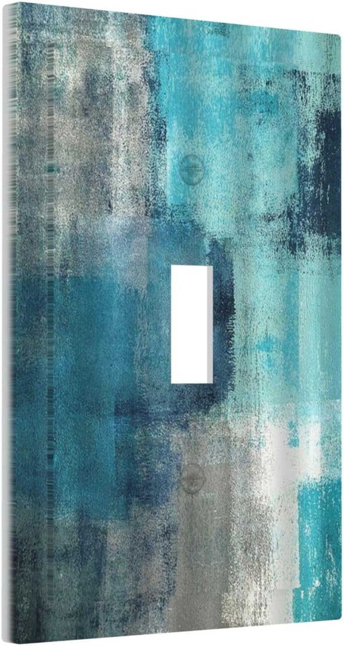 Decorative Light Switch Cover Teal Blue Modern Geometric Abstract Turquoise Green 1 Gang Single Toggle Device Electrical Faceplate Switchplates Decorator Outlet Wall Plate for living Room Bedroom